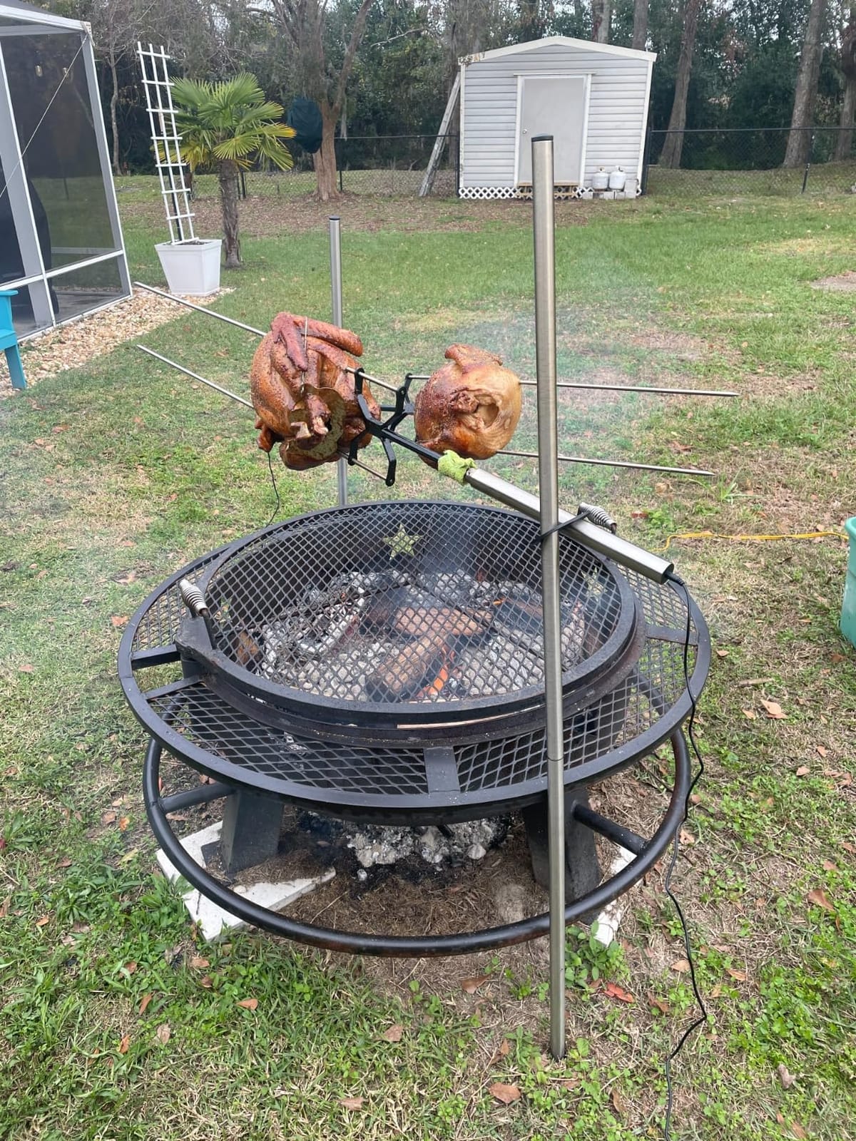 KANKA Rotisserie Grill Kit – Heavy Duty Portable Spit Roaster with Electric Motor – Works with Fire Pits, Campfires, Charcoal & Gas Grills – 22LB Capacity, Stainless Steel - Includes Carrying Bag customer photo 1