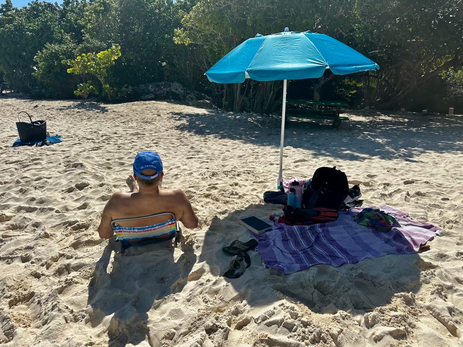 AMMSUN 6.5ft Twice Folded Portable beach umbrella with Sand Anchor Windproof Tilt Pole Air vent UPF 50+ Protection Fits in a large Suitcase Compact For Travel Patio Garden Pool Backyard Sky Blue customer photo 2