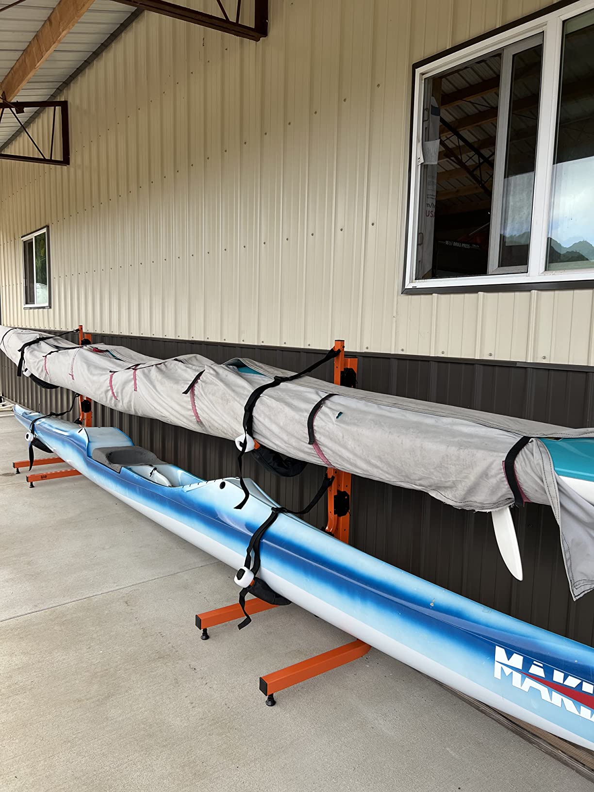 RAD Sportz Kayak Storage Rack - Freestanding Kayak Stands with Padded Arms and Adjustable Straps - Holds 2 Canoes, SUP, or Paddleboards (Orange) customer photo 1