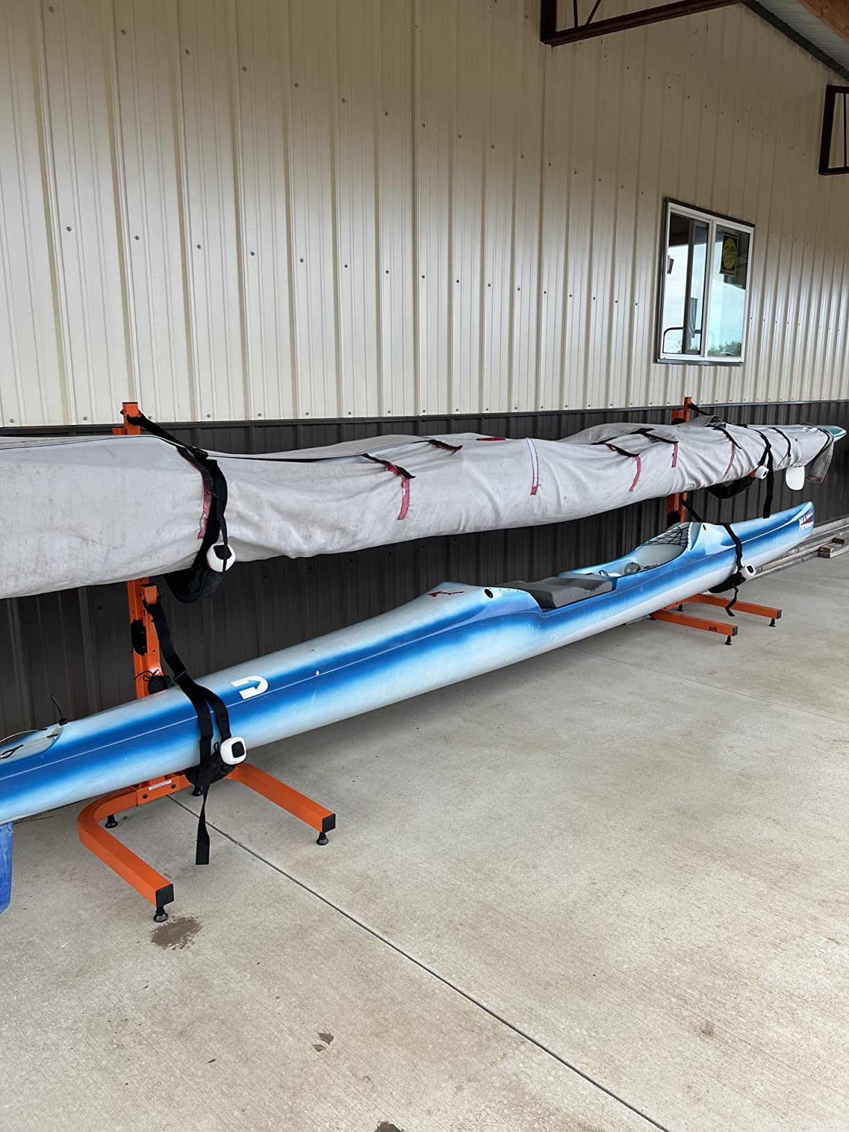 RAD Sportz Kayak Storage Rack - Freestanding Kayak Stands with Padded Arms and Adjustable Straps - Holds 2 Canoes, SUP, or Paddleboards (Orange) customer photo 2