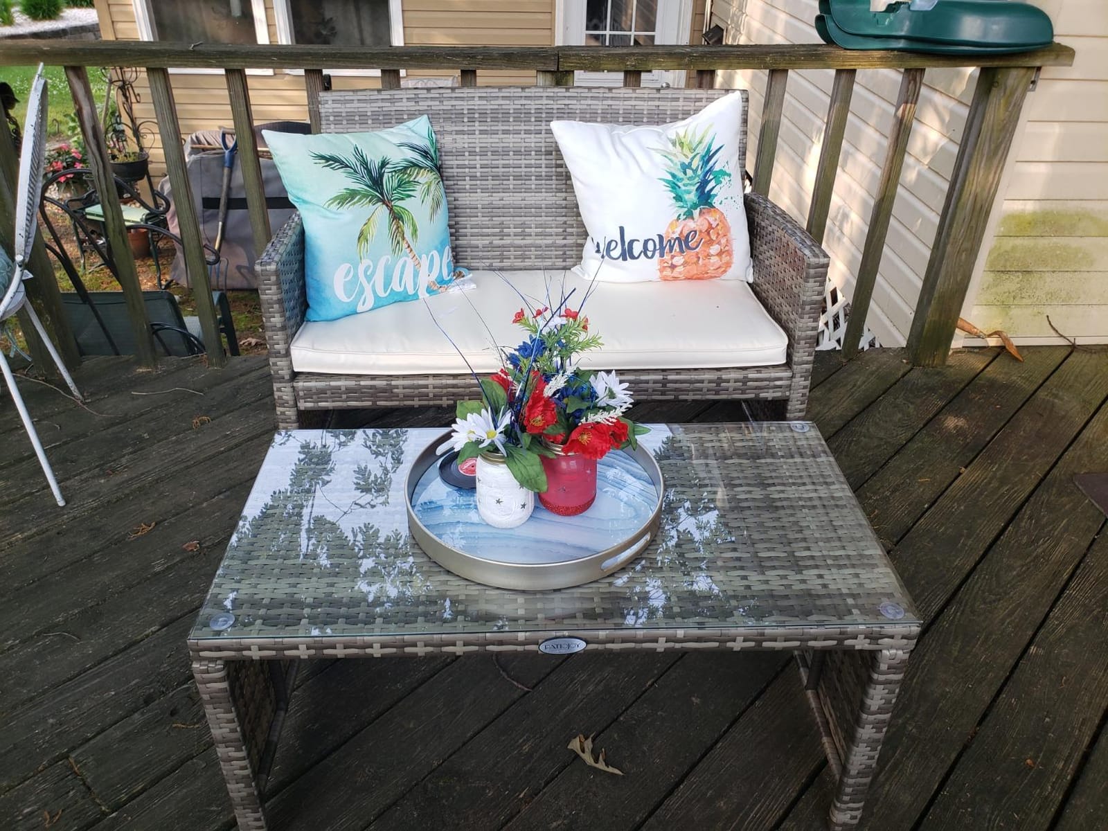 Goplus 4-Piece Rattan Patio Furniture Set, Outdoor Wicker Conversation Sofa with Weather Resistant Cushions and Tempered Glass Tabletop for Lawn Backyard Pool Garden (Beige) customer photo 2