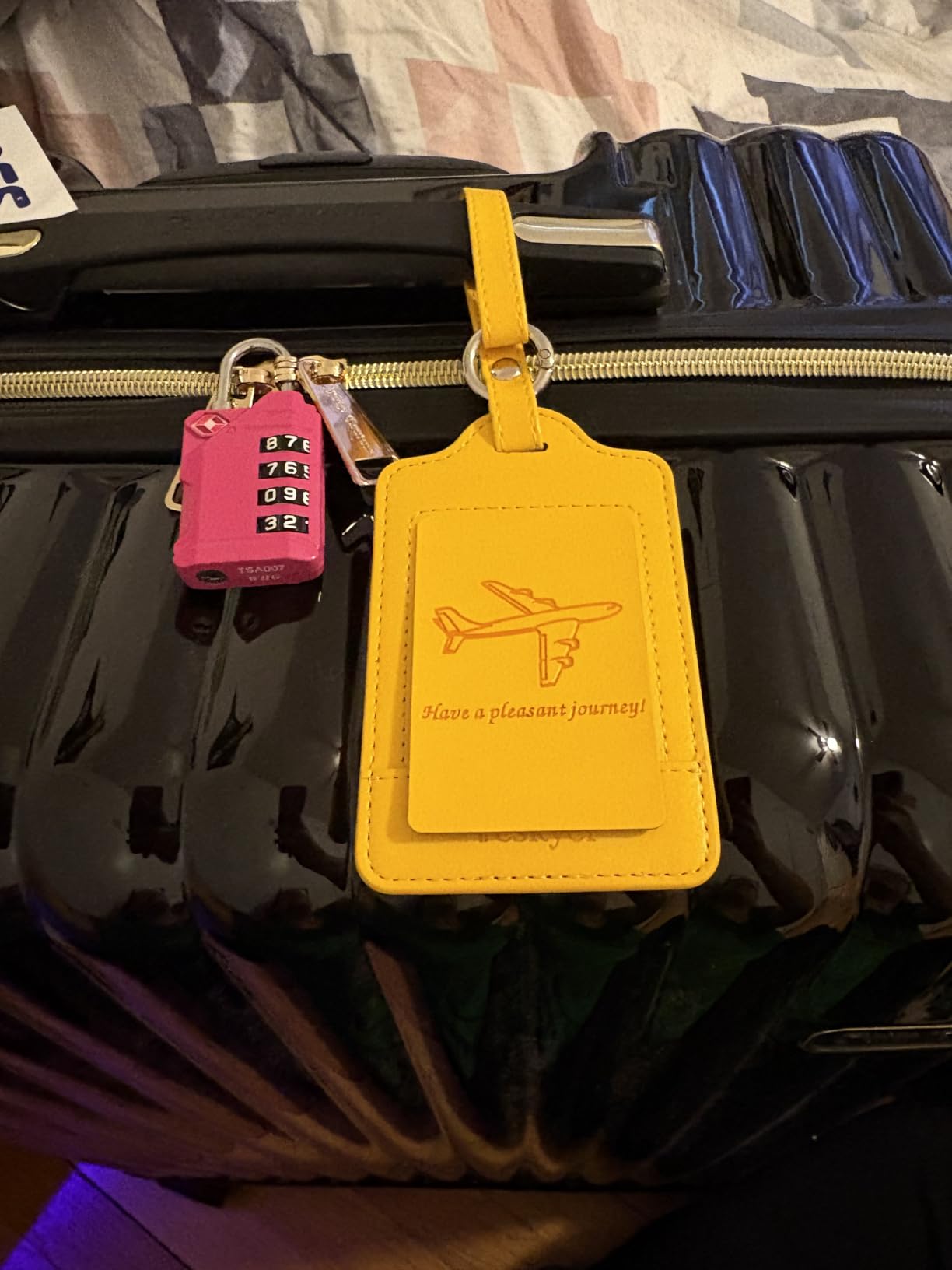 Teskyer Leather Luggage Tags for Suitcases, 3 Pack, Black customer photo 2