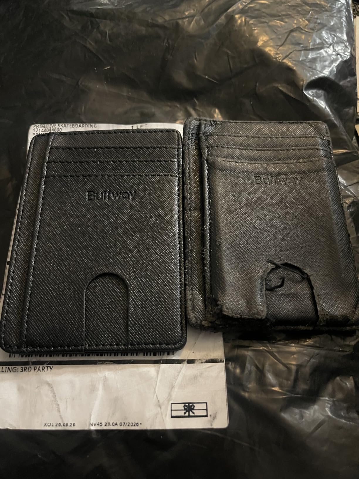 Slim Minimalist Front Pocket RFID Blocking Leather Wallets for Men and Women - Carbon Fiber Black customer photo 2