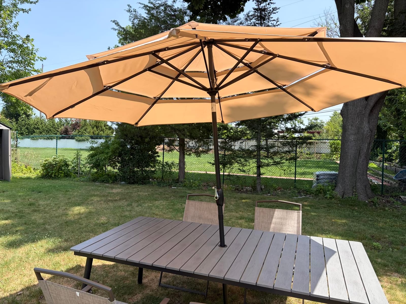 PHI VILLA 10ft Outdoor Patio Umbrellas, 3 Tier Vented Table Umbrella, Navy | Auto-Tilt, 1.5 inch Pole, Triple Vented, 8 Sturdy Ribs, Windproof, UV Resistant, Reinforced Frame customer photo 2