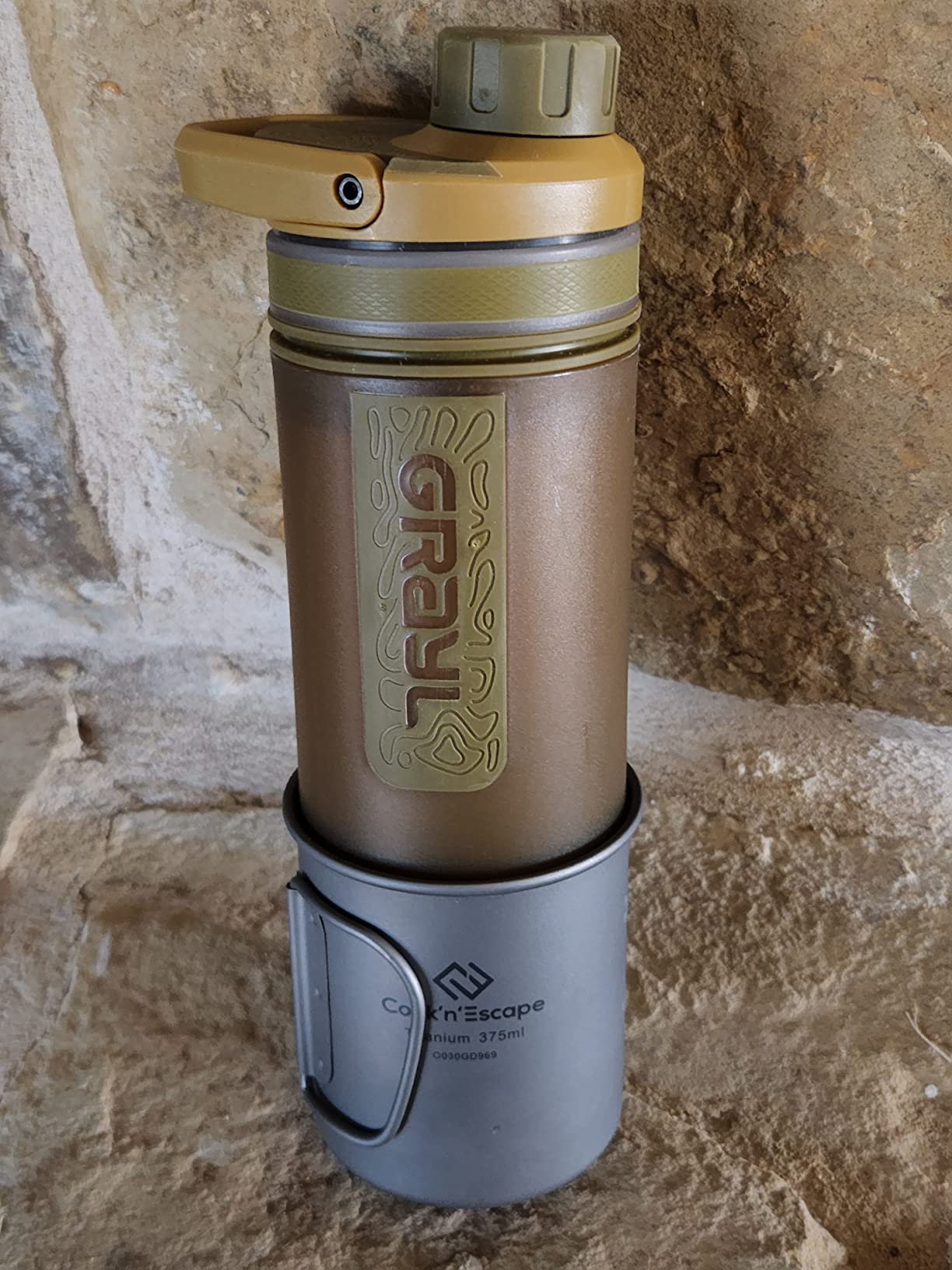 COOK'N'ESCAPE 375ml Titanium Cup Camping Mug with Foldable Handle,Grey customer photo 2