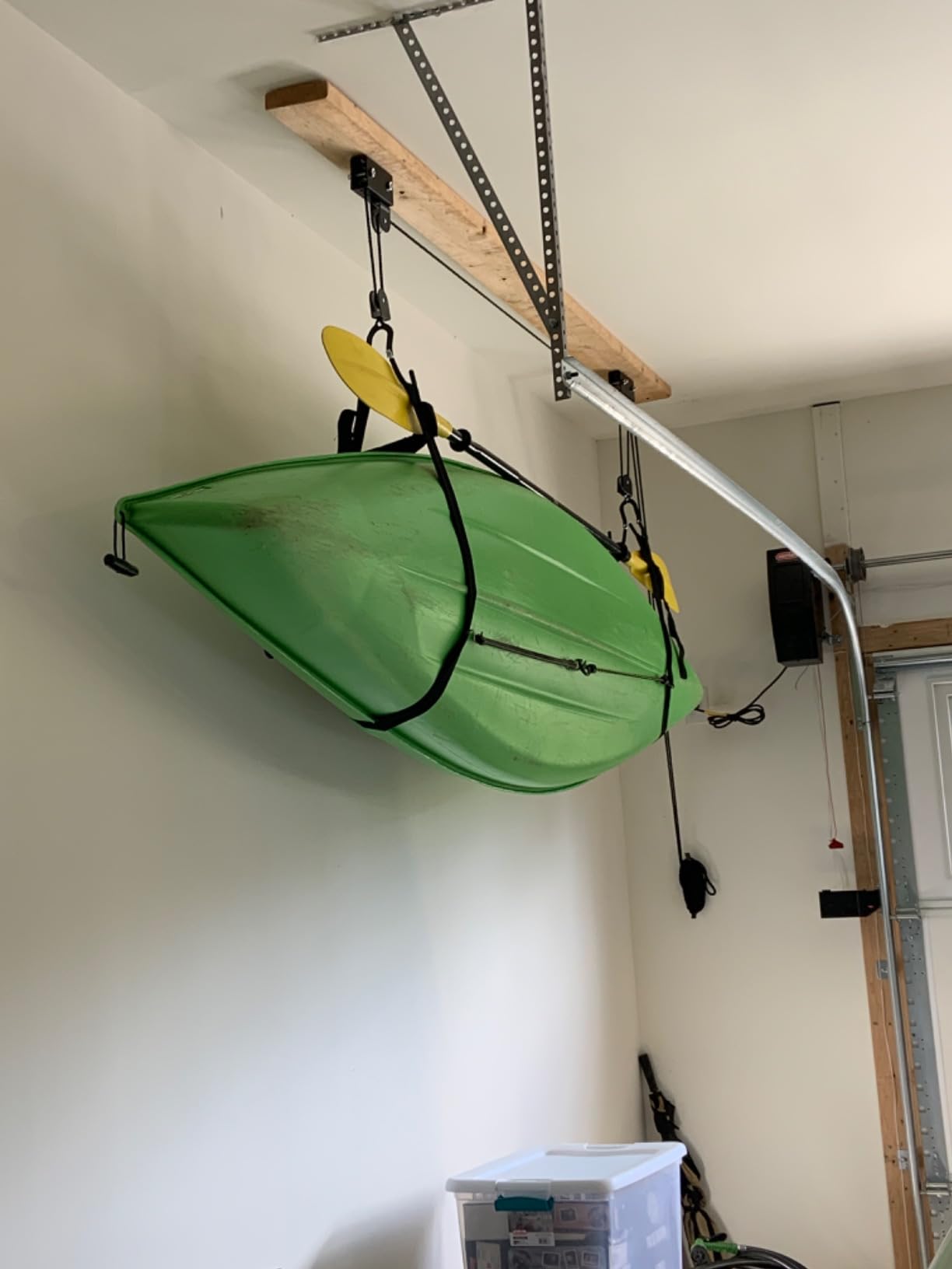 Kayak Hoist Lift, Hanging 2 Pulley System - 2-Pack Heavy Duty Garage Ceiling Mount 125 Pound Capacity Per Set - Bicycle, Paddleboard, Canoe and Ladder Storage Tool customer photo 1