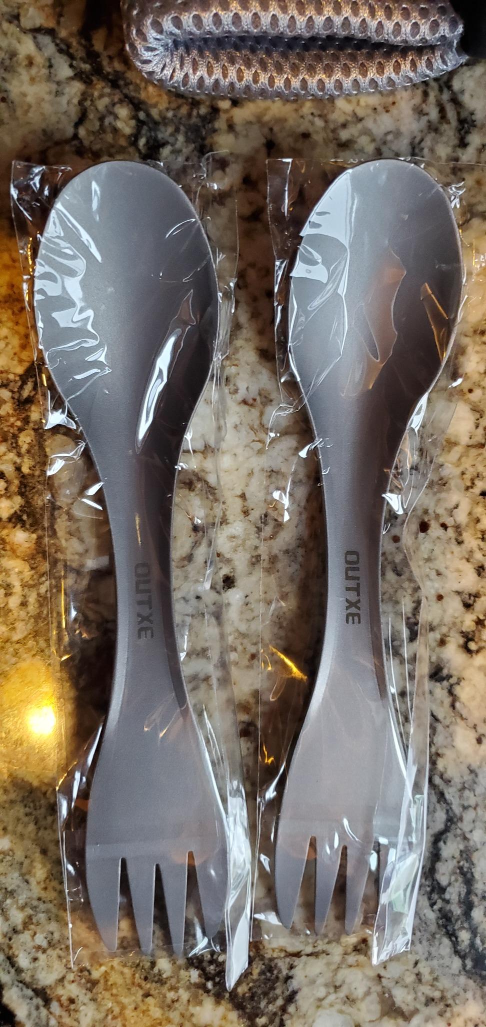 OUTXE Titanium 2 in 1 Fork and Spoon Combo 2-Pack Ultra Lightweight Camping Utensil customer photo 2