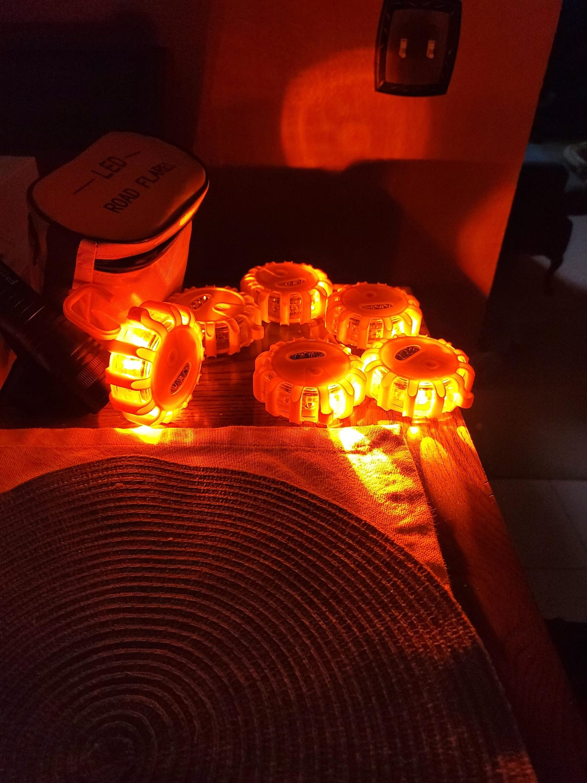 AK [4 Pack LED Road Flares Safety Flashing Warning Light Roadside Emergency Disc Beacon Kit for Vehicles Boats with Magnetic Base & Hook, Premium Storage Bag (Batteries Not Included) (4) customer photo 2