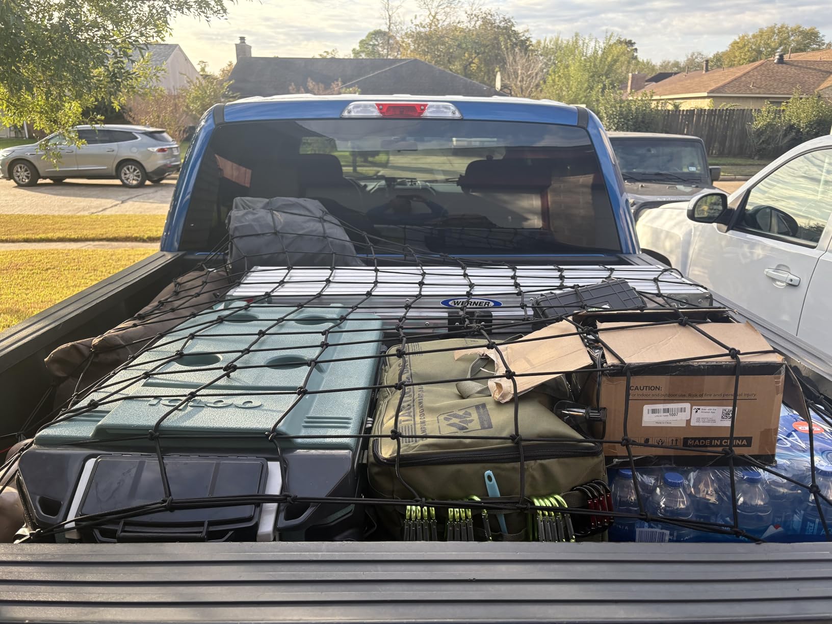 Cargo Net for Pickup Truck Bed - Truck Bed Net with 12 Metal Carabiners | Double thick heavy duty bungee mesh accessory with strap hooks 4'x6', stretches to 8'x12' customer photo 1