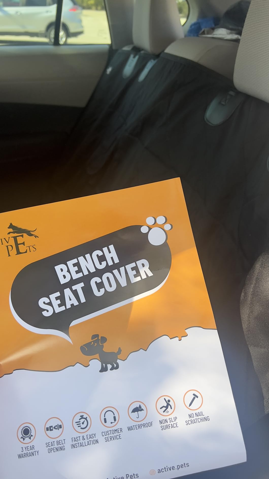 Active Pets Black Car Rear Seat Cover for Dogs, Durable Waterproof & Scratch Resistant Vehicle Backseat Protector, Nonslip Dog Accessory & Pet Protection for Back Seats, Machine Washable customer photo 2
