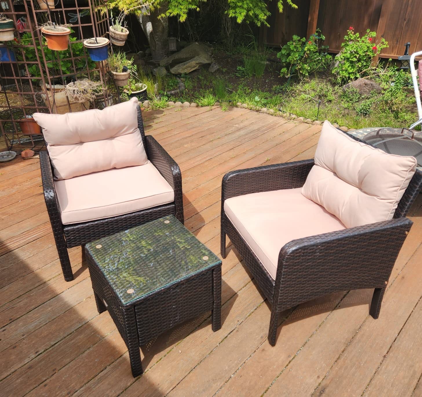 HAPPYGRILL 3 Pieces Patio Furniture Set, Outdoor Rattan Wicker Conversation Set with Coffee Table & Cushions, Patio Sofa Set for Garden Balcony Backyard Poolside customer photo 1
