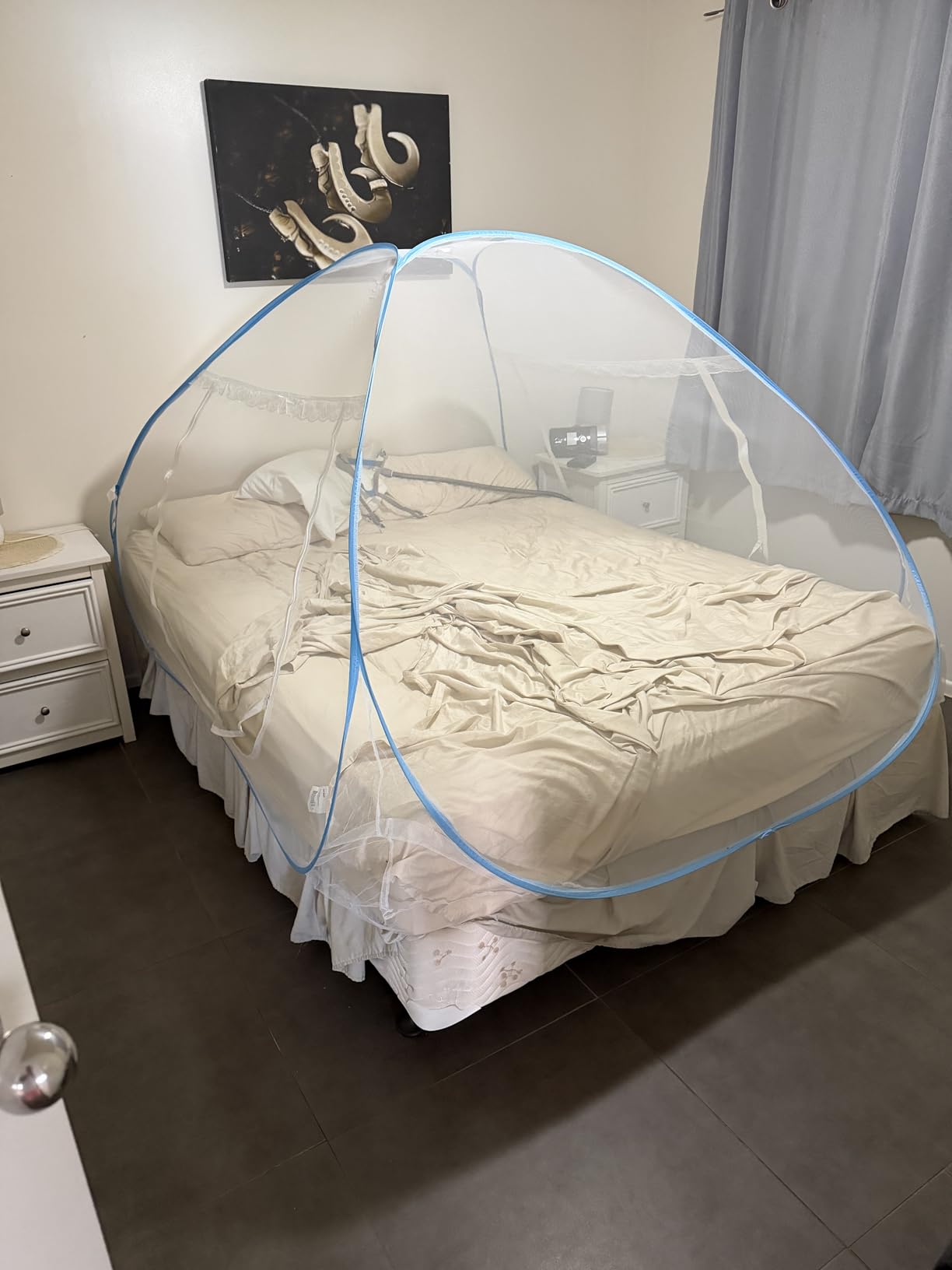 Portable Pop-Up Brown Mosquito Net Tent for Bed, L79 x W71 x H59 inch Large Folding Mosquito Netting with Net Bottom, 2 Entries, Suit for Twin to King Size Bed customer photo 1