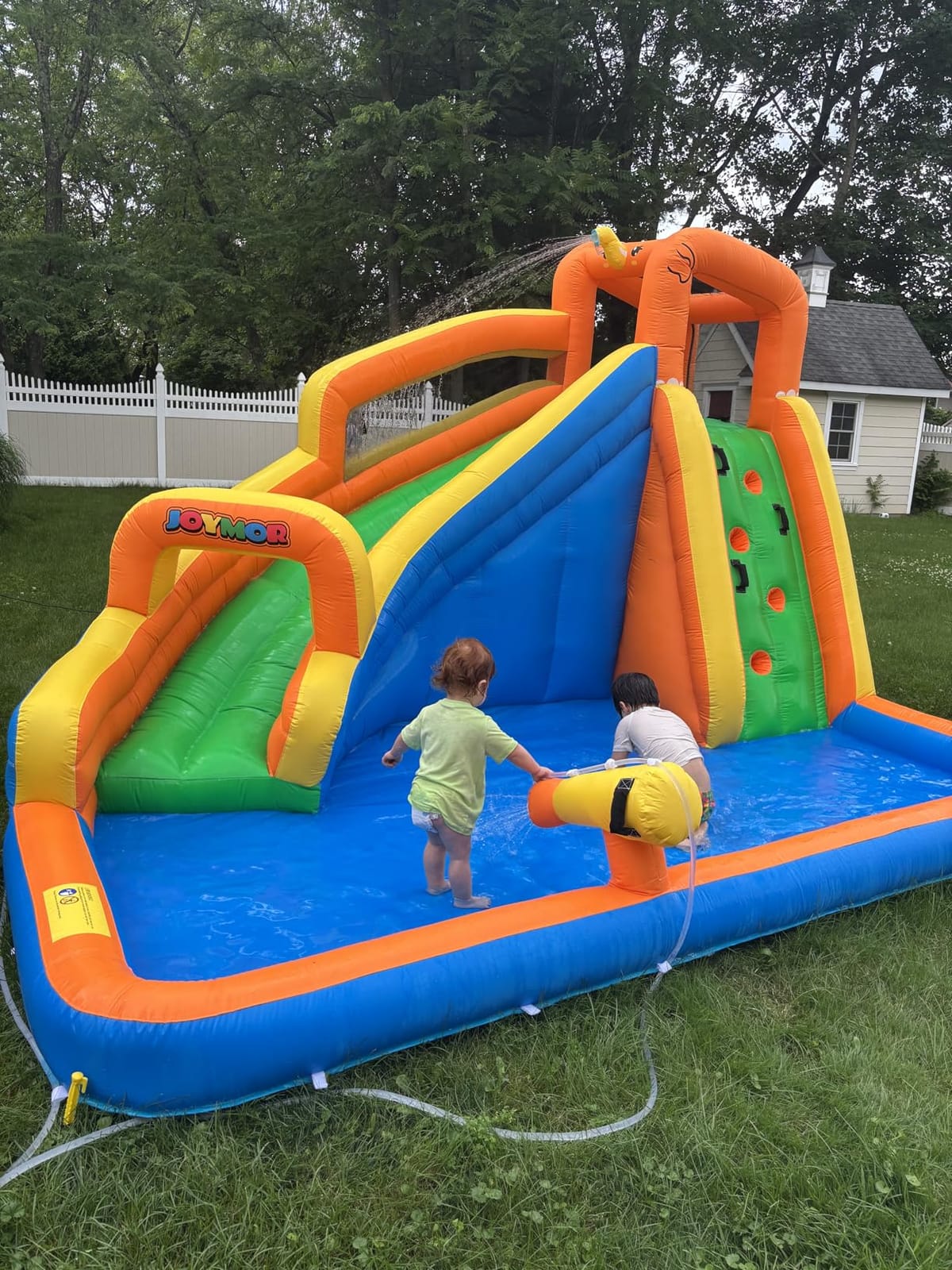 JOYMOR Inflatable Water Slide Park wtih Splash Pool, Climbing Wall, Water Cannon,Blow up Water Slides for Backyard Outdoor Fun Summer Water Plays for Party Birthday Gift (Orange & Yellow) customer photo 1