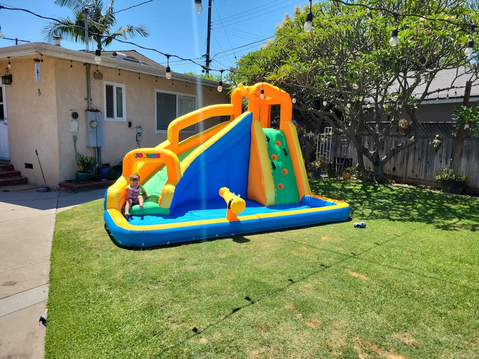 JOYMOR Inflatable Water Slide Park wtih Splash Pool, Climbing Wall, Water Cannon,Blow up Water Slides for Backyard Outdoor Fun Summer Water Plays for Party Birthday Gift (Orange & Yellow) customer photo 2