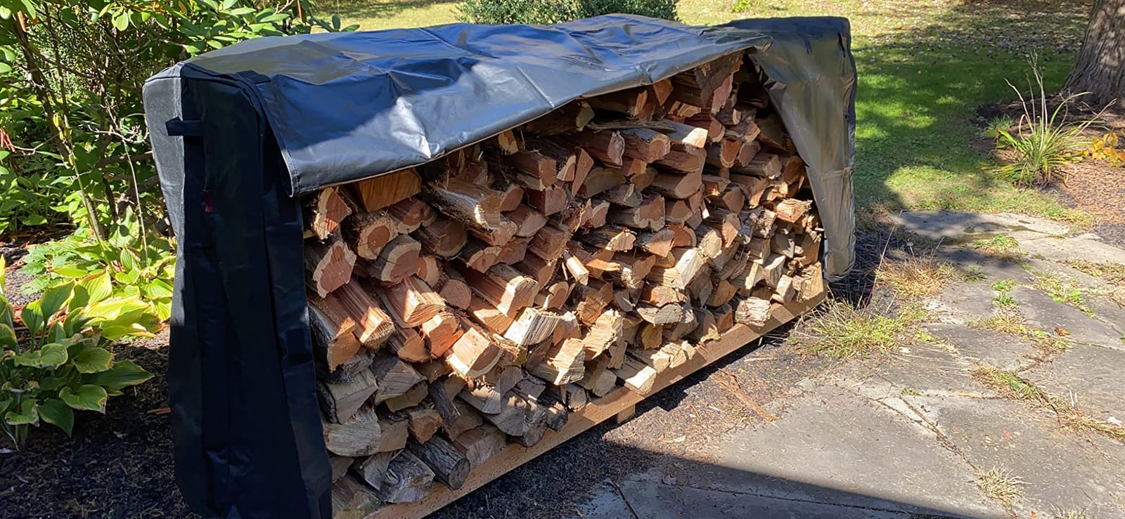 AMAGABELI GARDEN & HOME 8ft Firewood Cover Waterproof Log Rack Cover Outdoor Wood Rack Cover Heavy Duty 600D Oxford Firewood Storage Cover Fire Wood Holder Cover Black customer photo 1