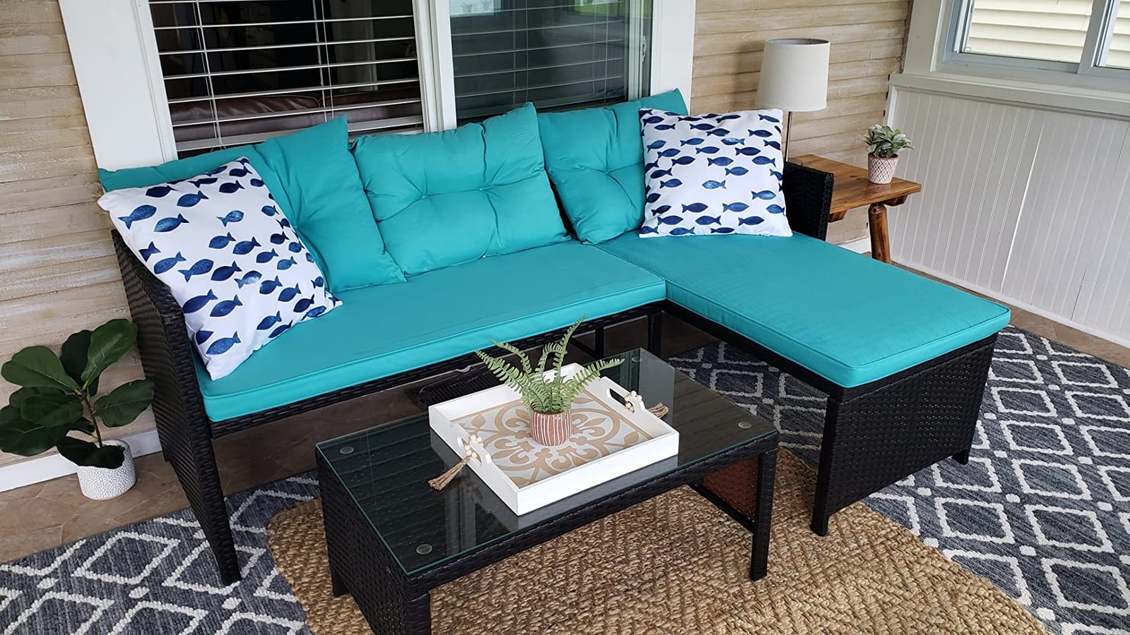 Tangkula Patio Corner Sofa Set 3 Piece, Outdoor Rattan Sofa Set, Includes Lounge Chaise, Loveseat & Coffee Table, Patio Garden Poolside Lawn Backyard Furniture customer photo 1
