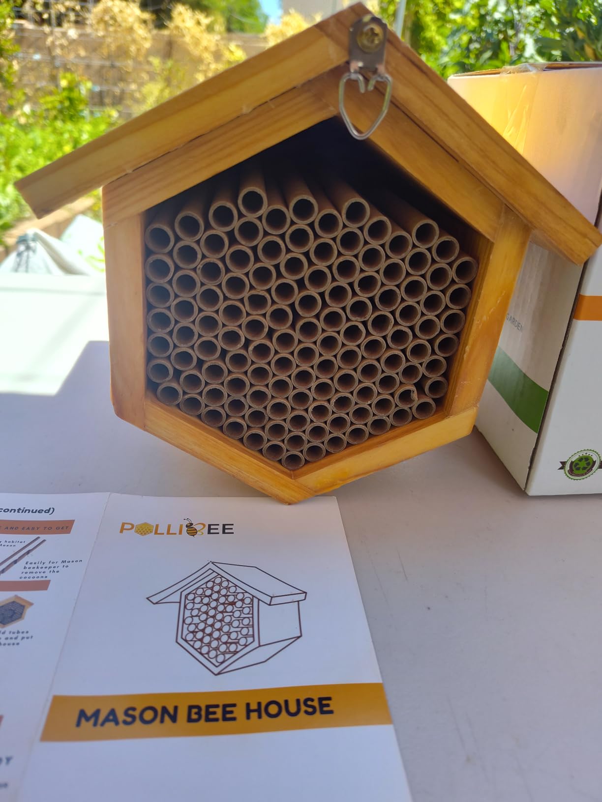 Mason Bee House Wax Coated Bee Hotel, Pollinator House, Natural Handmade Wooden Mason Bee Hotel for Pollinating Bees Garden Supplies customer photo 2