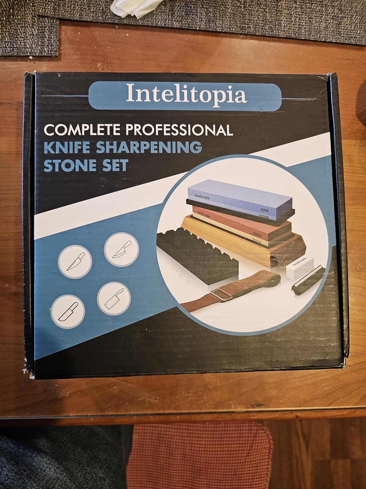 Intelitopia Complete Knife Sharpening Stone Set - Dual Grit Whetstone 400/1000 3000/8000 with Leather Strop, Flattening Stone, Bamboo Base, and Angle Guide customer photo 2