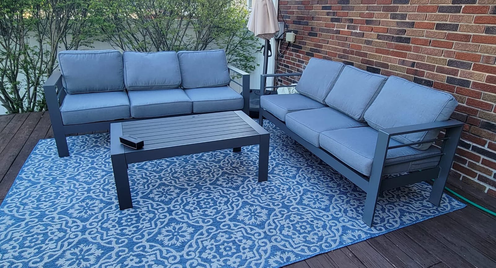 Aluminum Outdoor Couch, 3-Seat Metal Patio Sofa with 10