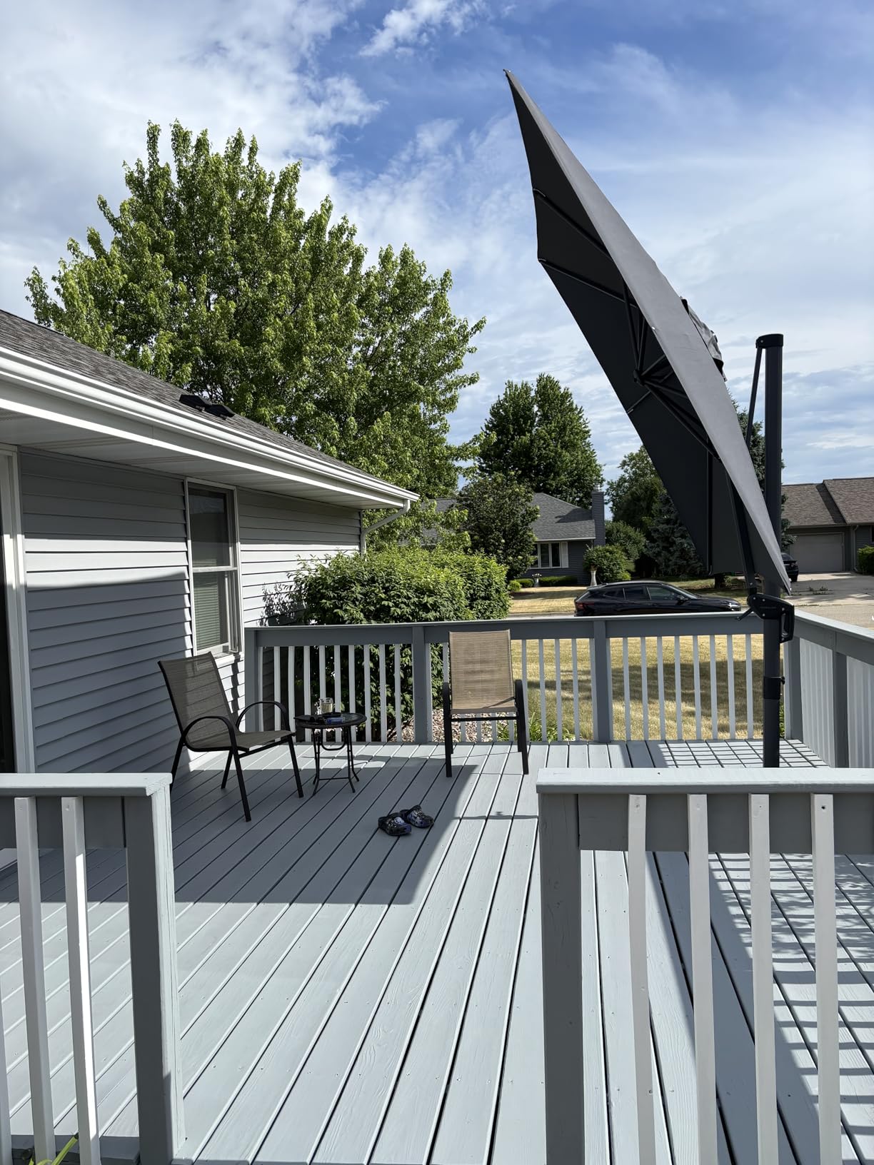 PURPLE LEAF Cantilever Umbrella 9' x 11.5' Rectangle 360° Rotation Beige customer photo 2