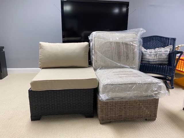 Rattaner 10 Pieces Outdoor Sectional All-Weather Wicker Patio Furniture Set Patio Sectional and Steel Fire Table and Glass Patio Table Non-Slip Cushions and Waterproof Covers, Navy Blue customer photo 1