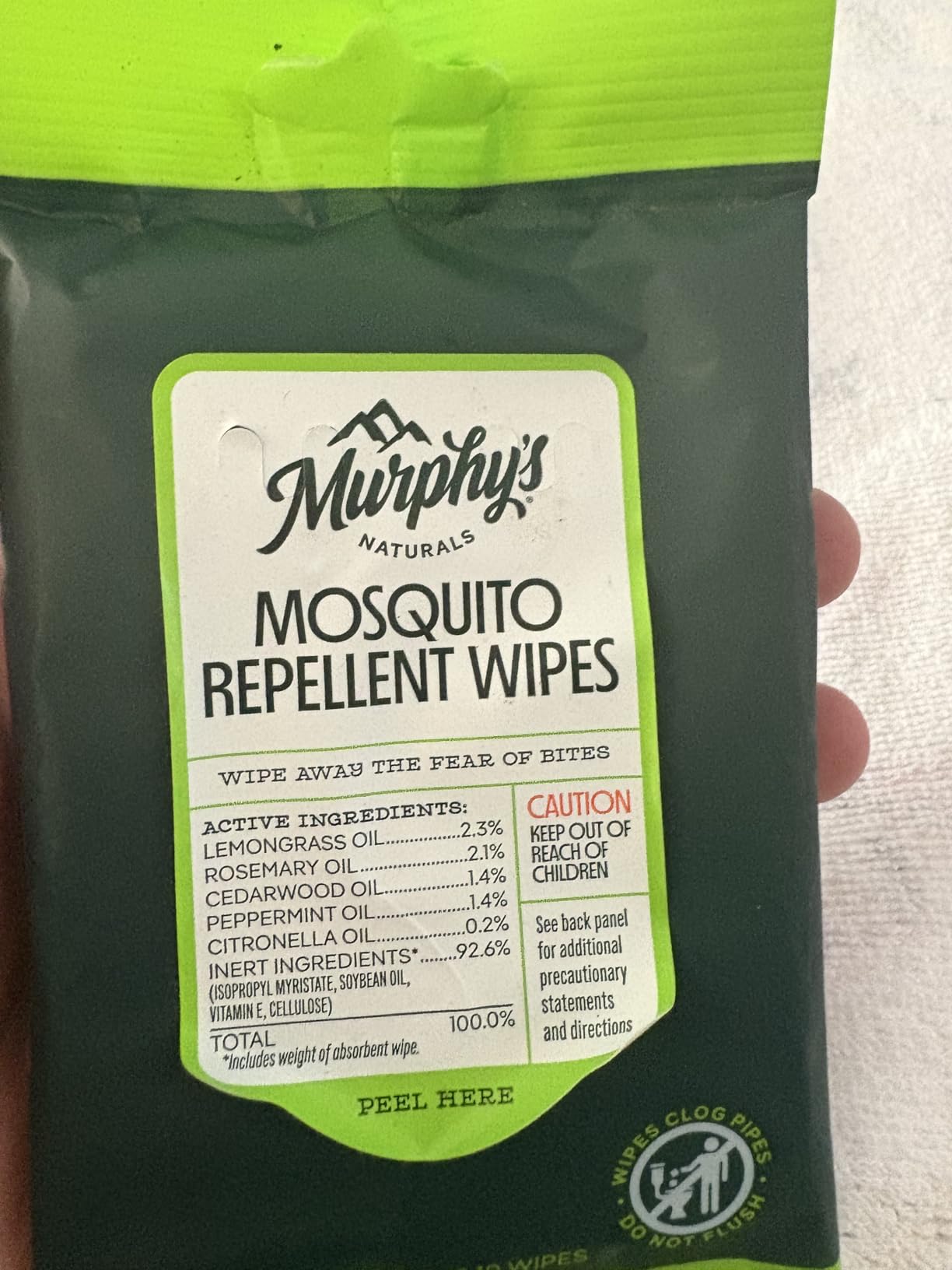 Murphy's Naturals Mosquito Repellent Wipes, Plant-Based, 10 Count | Lemongrass & rosemary oils; repels mosquitoes up to 2 hrs & ticks 1 hr; 10 non-greasy wipes in a resealable travel pack customer photo 1