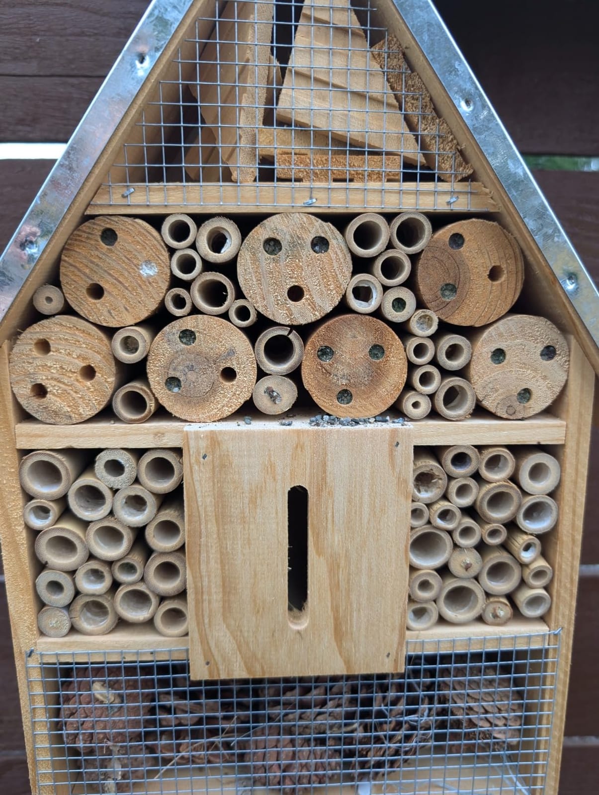 Wooden Mason Insect Bee Butterfly House, Insect Hotel, an Outdoor Hanging Bamboo Habitat for Bee Butterfly Ladybugs Live, Bee Box, Butterfly Habitat for Garden, 9 x 15.7 x 2.5 Inch customer photo 2