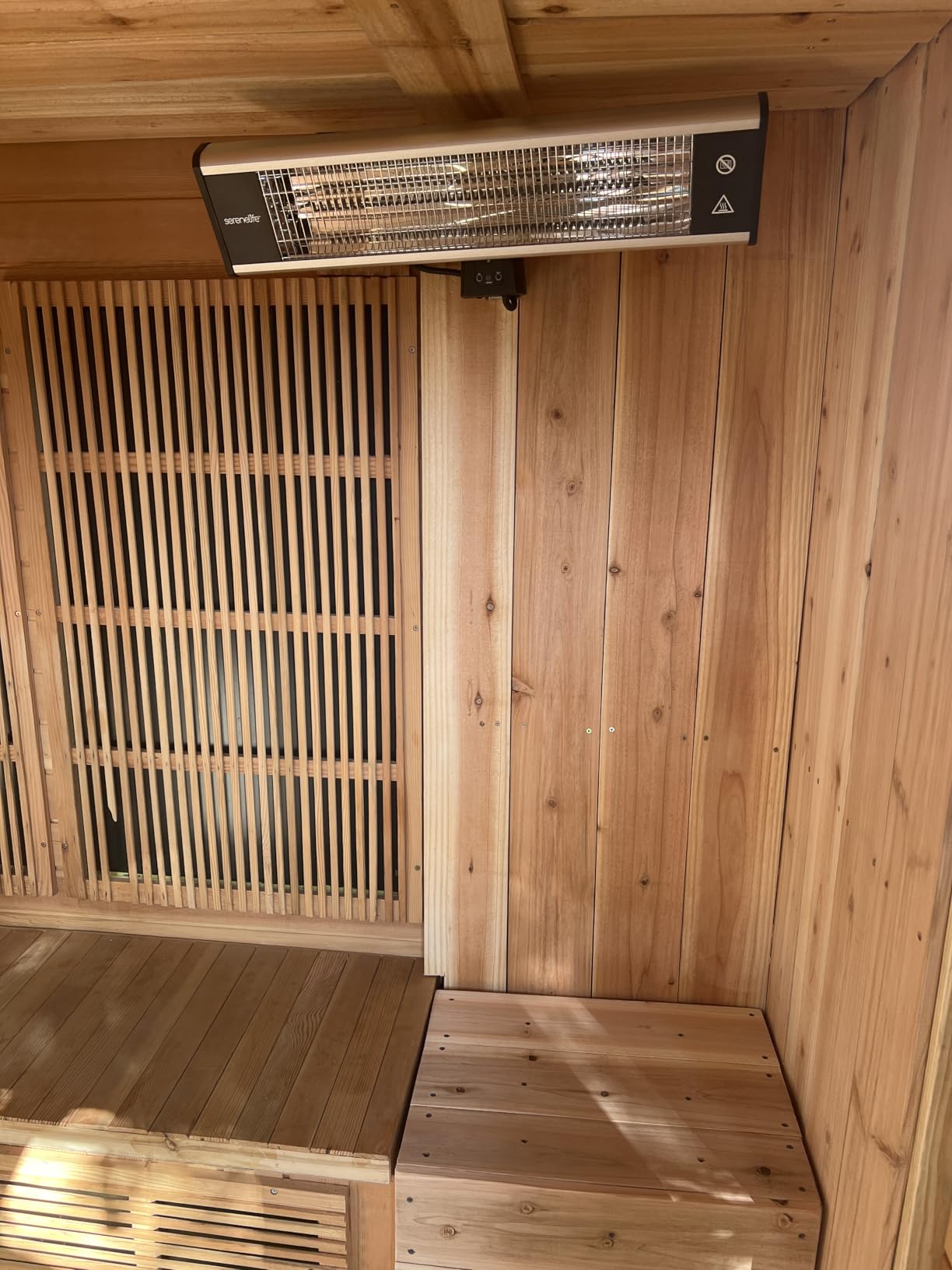 SereneLife Infrared Patio Heater, Wall-Mounted Electric Heater with Remote Control, 1500W, IP65 Approved customer photo 2