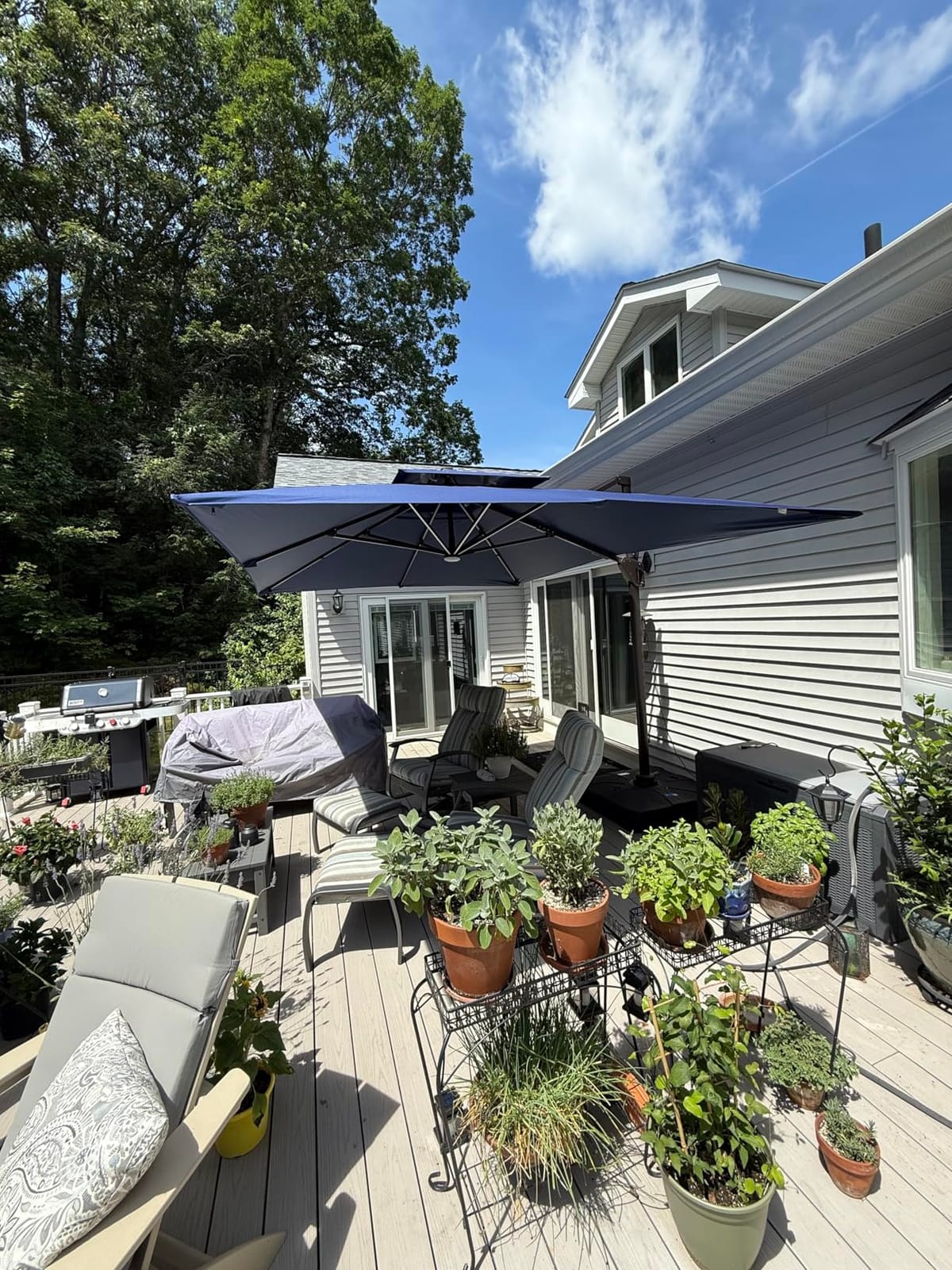 Cantilever Patio Umbrella with Cross Base and Cover Included - 360° Rotation Large Heavy Duty Offset Outdoor Umbrella with Easy Tilt (10x10 FT Grey) customer photo 1
