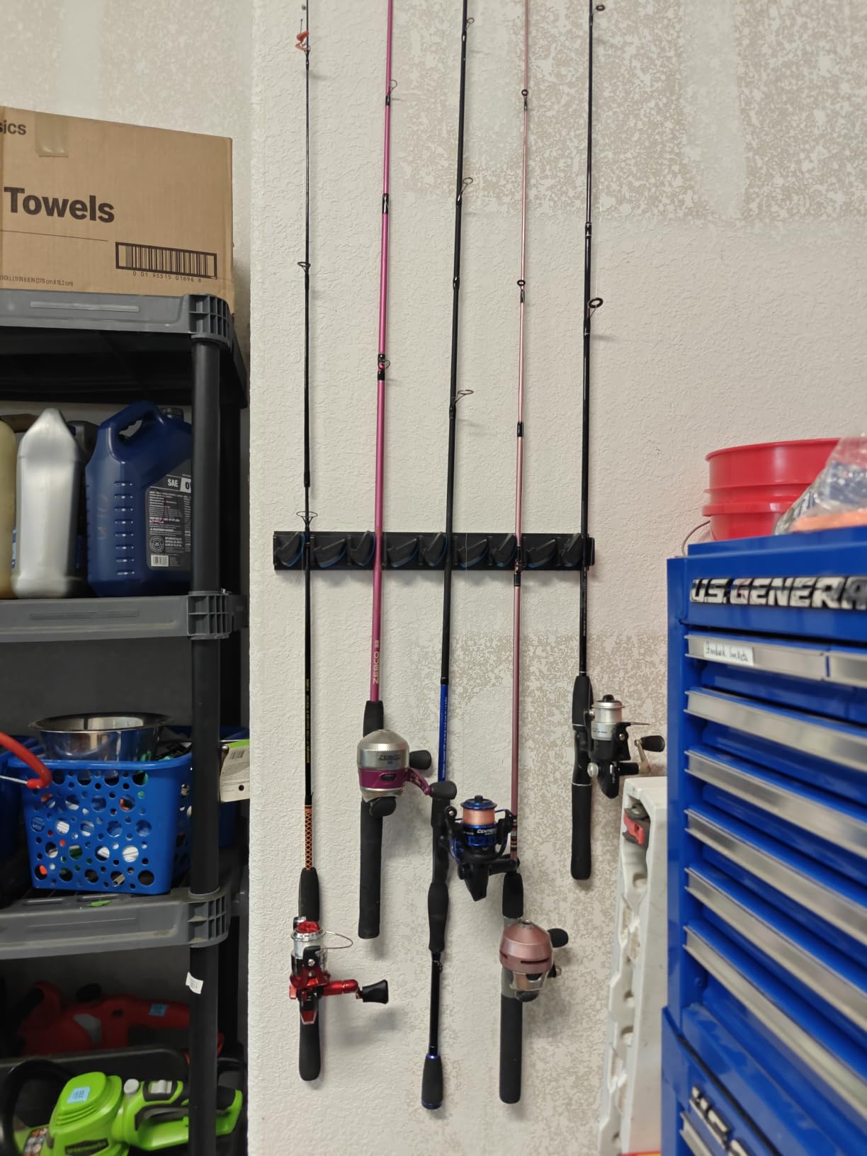 PLUSINNO V9 Fishing Rod Holder, Wall Mount Fishing Pole Holder for 9 Rods | 2 packs Vertical Fishing Rod Rack for 18 Rods & Combos, Fishing Rod Holders for Garage, Fishing Gear, Fishing Gifts for Men customer photo 2