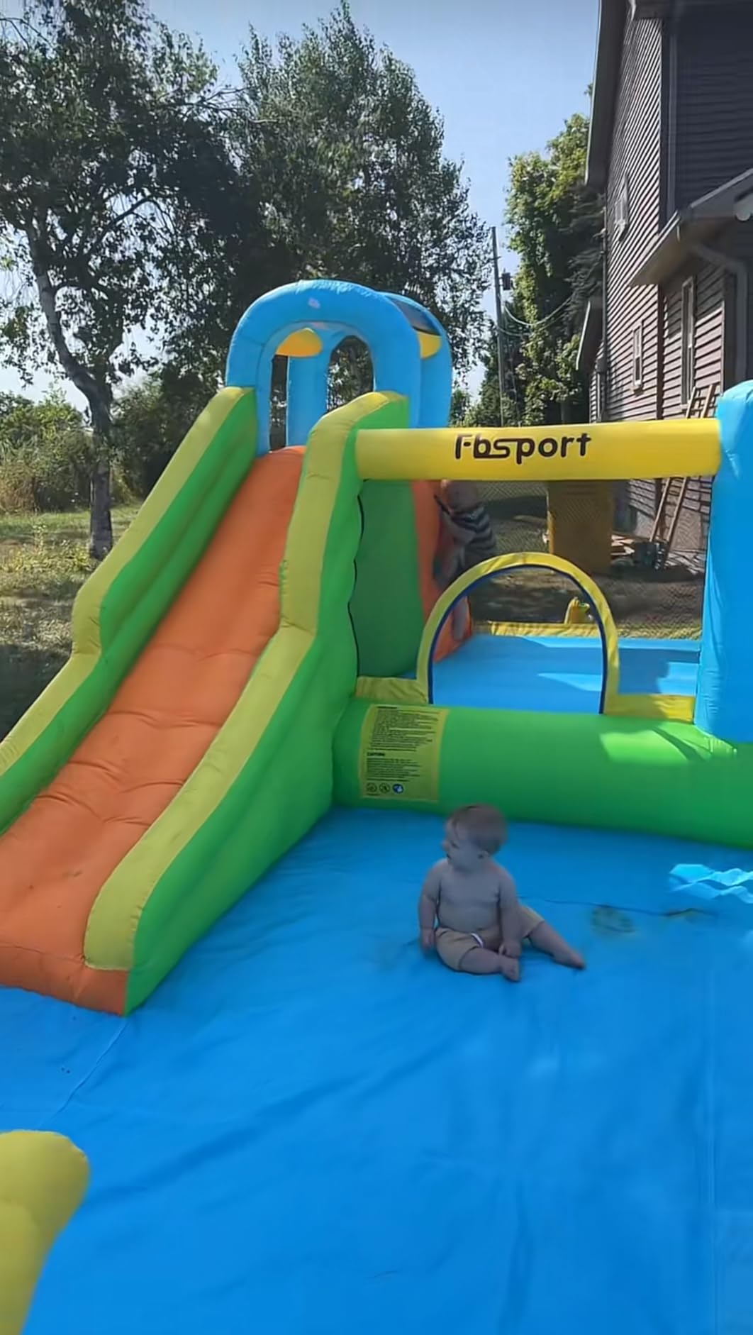 FBSPORT Inflatable Bounce House, 9 in 1 Water Slide with Blower, Bouncy House for Kids Indoor Outdoor Wet Dry Combo Water Bounce House with Football Shooting, Water Gun, Splash Pool, Bounce Area, Hose customer photo 1