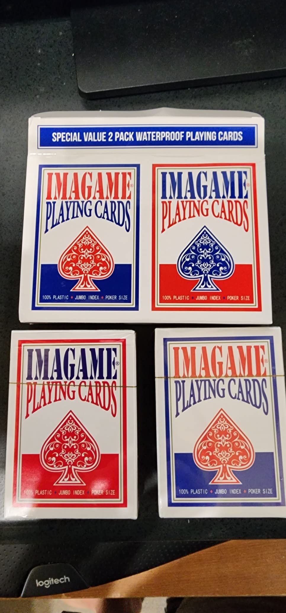 IMAGAME Plastic Playing Cards, Jumbo Index, Poker Size, 1 Blue & 1 Red Deck | Casino Quality, Waterproof & Washable, Perfect for Texas Hold'em Poker, Durable PVC, Smooth Handling, 2 Decks customer photo 1