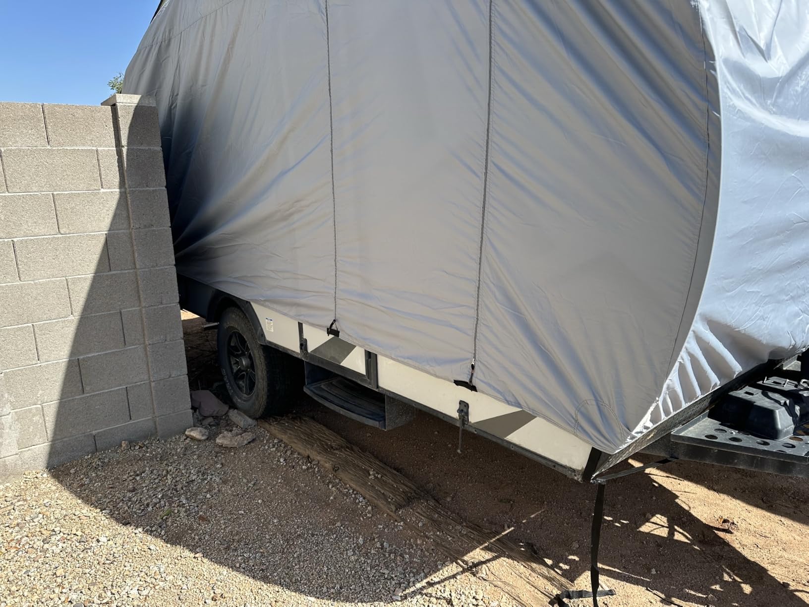 EliteShield Premium Teardrop Trailer Camper Covers, Fits 12'-15' Long, 7'W | PU-Coated Polyester, Rolling Zippered Accesses, Windproof Tie-Down Straps & Buckles, Breathable Air Vents, Easy Installation customer photo 1