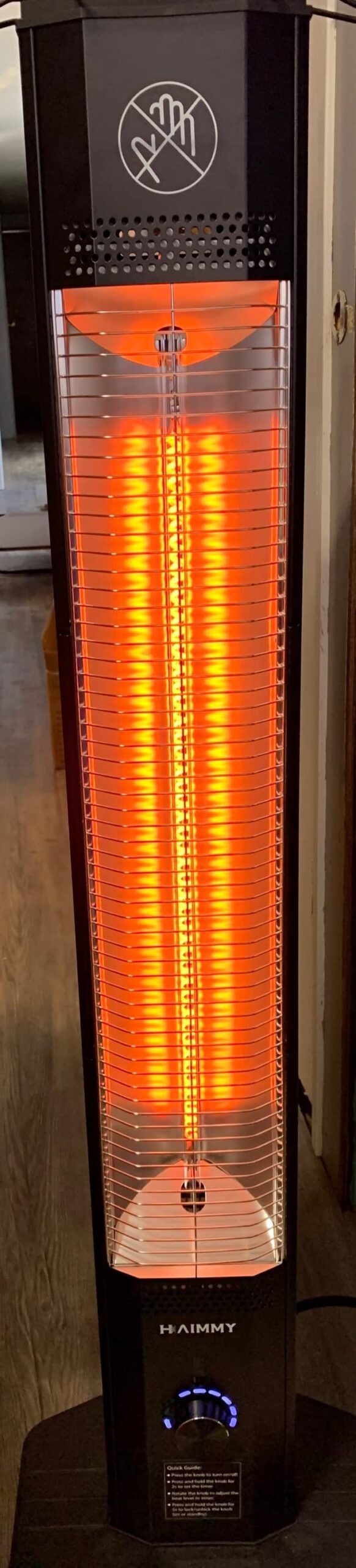 Outdoor Electric Patio Heater, Haimmy 42in Infrared Heater with Remote, 9 Heat Levels, 9H Timers, 1500W Instant Heating, Safety Lock, Tip-Over & Overheat Protection, IPX5 Waterproof Tower Space Heater customer photo 1