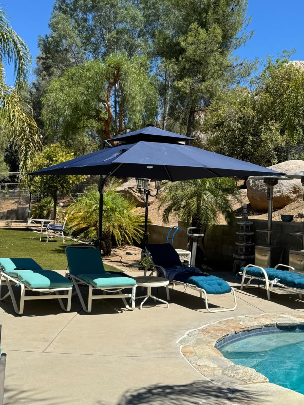 Best Choice Products 10x10ft Cantilever Patio Umbrella w/Base Included, Solar LED Lights 360 Rotation Large Offset Hanging Outdoor Shade for Deck Pool Backyard w/Stand - Tan customer photo 2