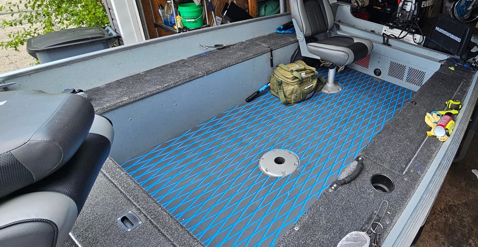 FOCEAN Boat Flooring EVA Foam Boat Decking Marine Mat Non-Slip Self-Adhesive Flooring Sheet for Motorboat Jon Boats Bass Boat Kayak RV Floor, 94.5''x 15.7'', Grey with Black Lines customer photo 1