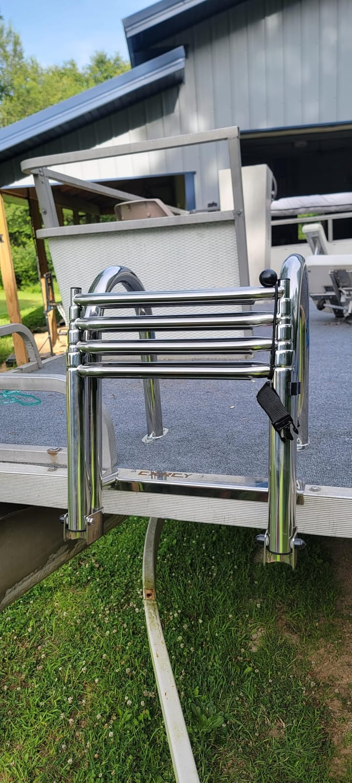 4 Step Pontoon Boat Ladder, Stainless Steel Telescoping Heavy Duty Pontoon Swim Boarding Ladder for Outboards, Yacht, Fishing Boat, Swimming Pool Dock Ladder, with Nonslip Steps customer photo 1