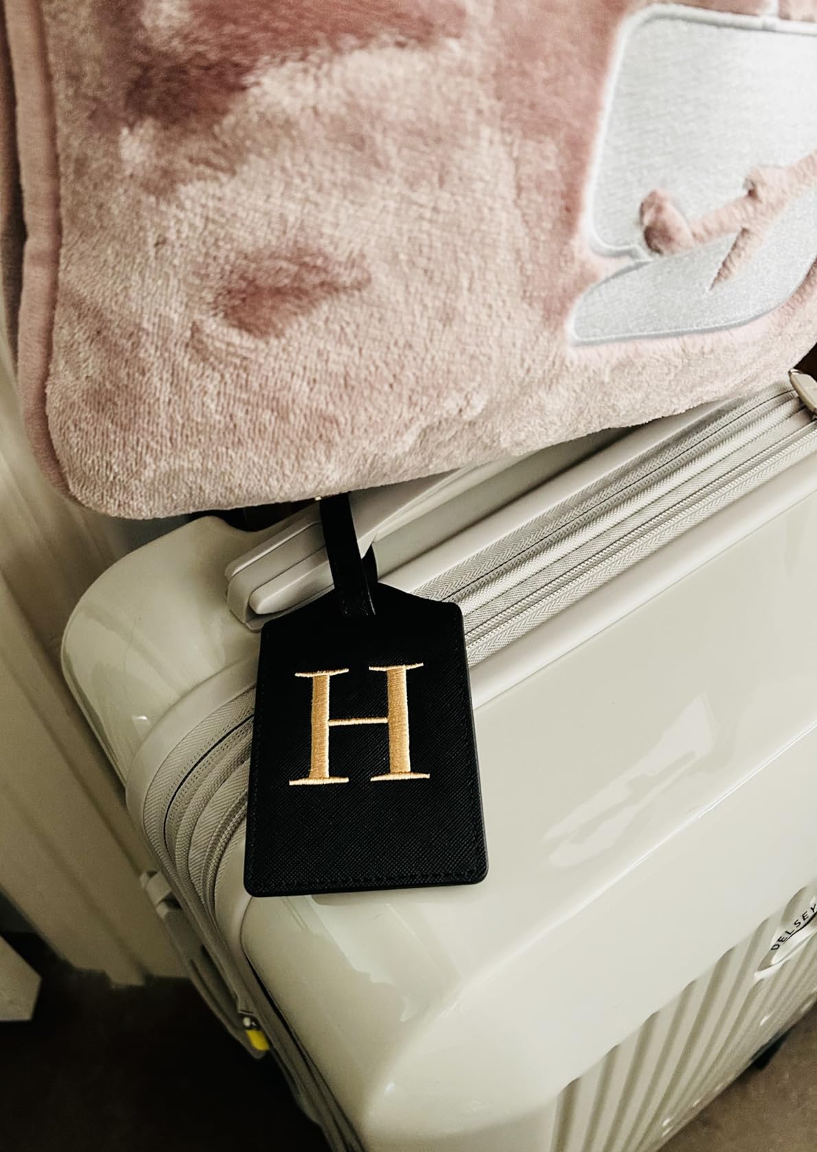 Luggage Tag PU Leather for Suitcase Baggage Handbag Travel Bag Label Suitcase Tag Label Tag w. Name Card & Privacy Cover (M) customer photo 1
