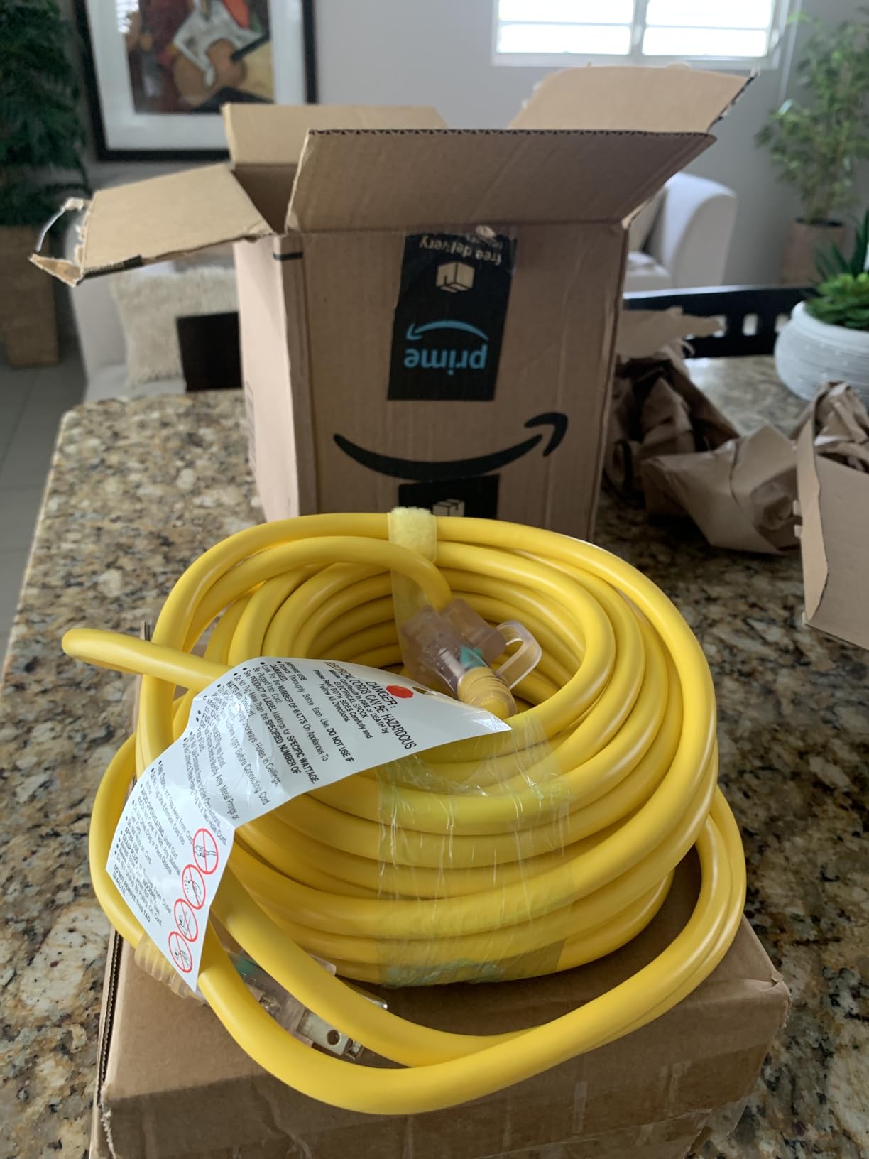 POWGRN 50 ft 12/3 Outdoor Extension Cord Waterproof Heavy Duty with Lighted Indicator End 12 Gauge 3 Prong, Flexible Cold-Resistant Long Power Cord Outside, 15Amp 1875W SJTW Yellow ETL Listed customer photo 1