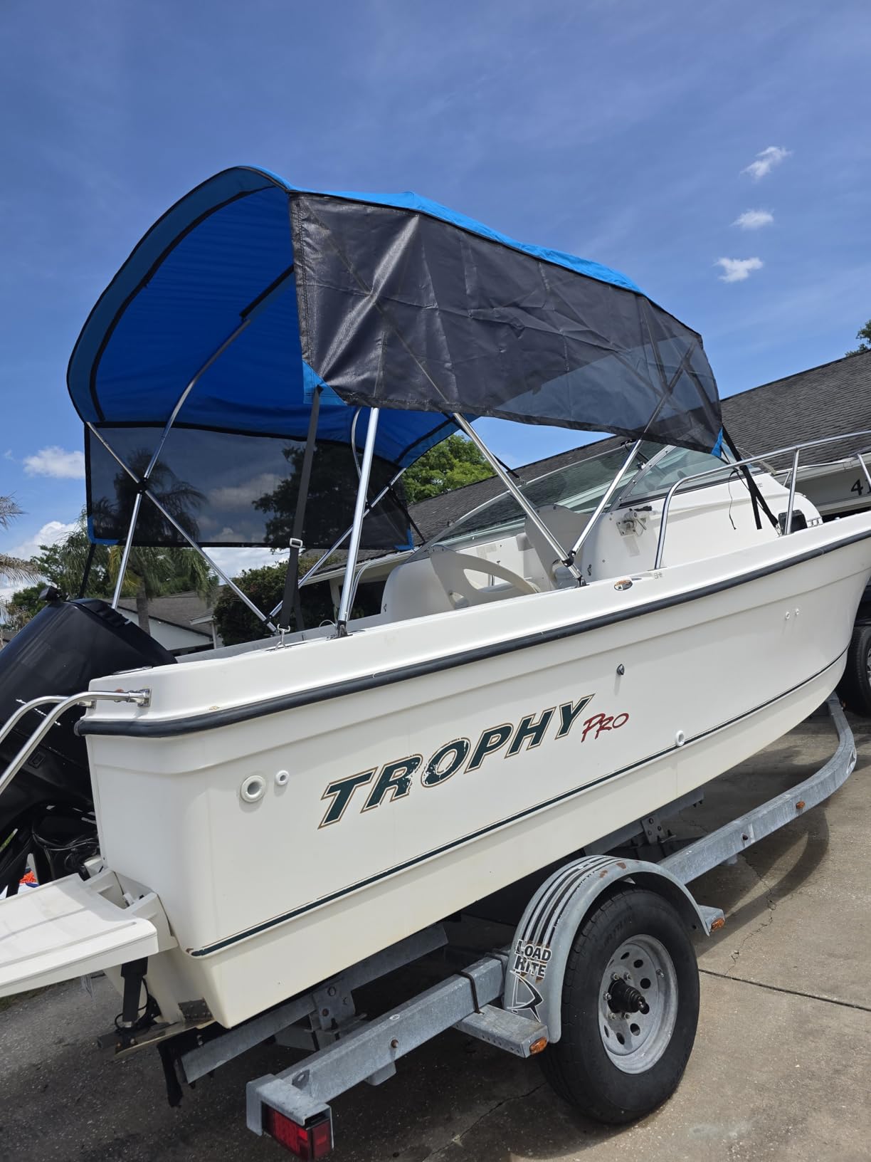KAKIT 3 4 Bow Bimini Tops with Mesh Sidewalls Support Poles for Boats Marine Grade Canvas Top Includes 2 Straps Storage Boot 1 Inch Aluminum Frame customer photo 2