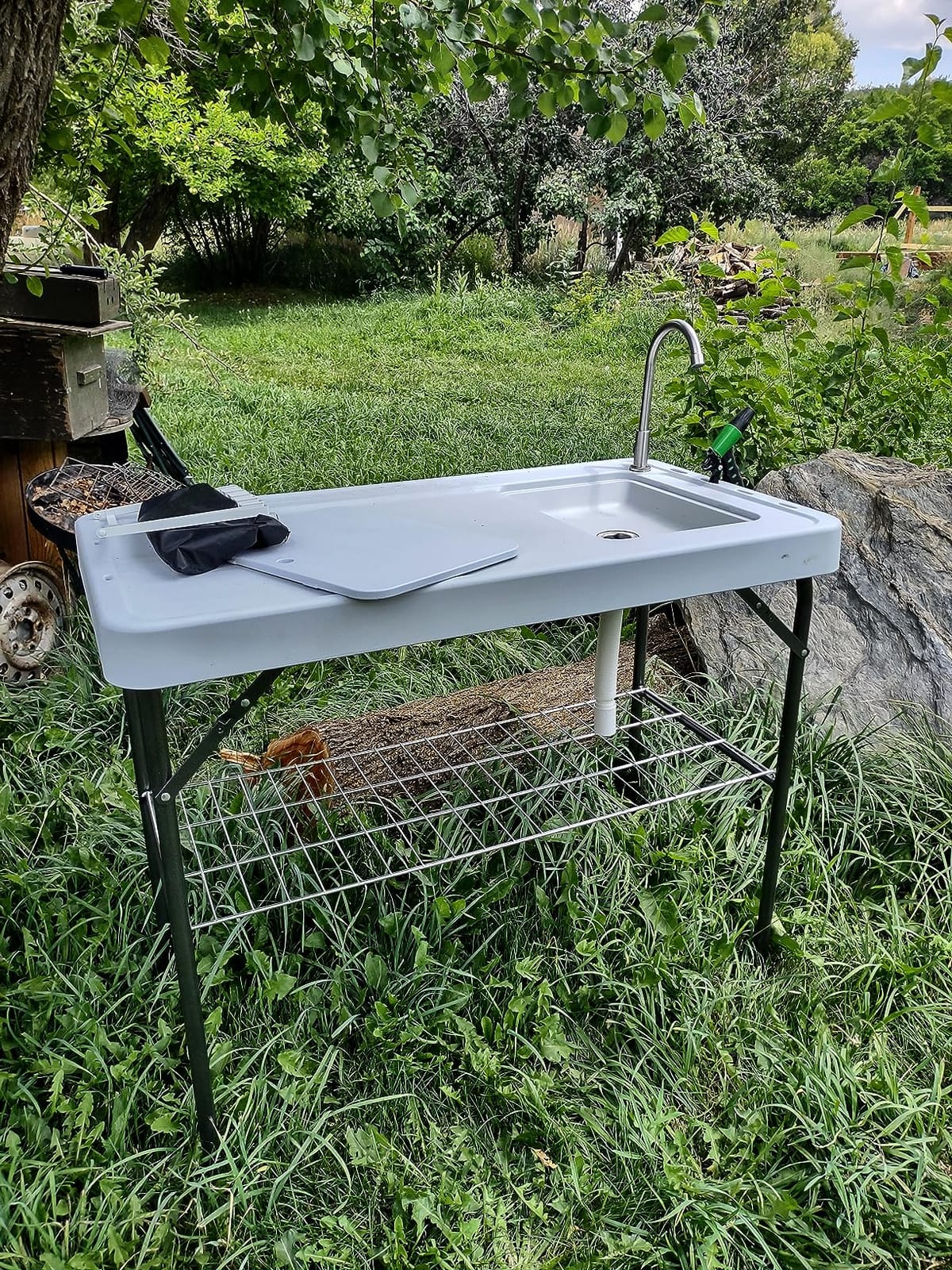 Dragosum Outdoor Sink Fish Cleaning Table Portable Camping Table with Faucet Hose Hook Up Grid Rack, Fish Fillet Camping Sink Table, Fish Cleaning Kit for Picnic Beach Patio customer photo 2