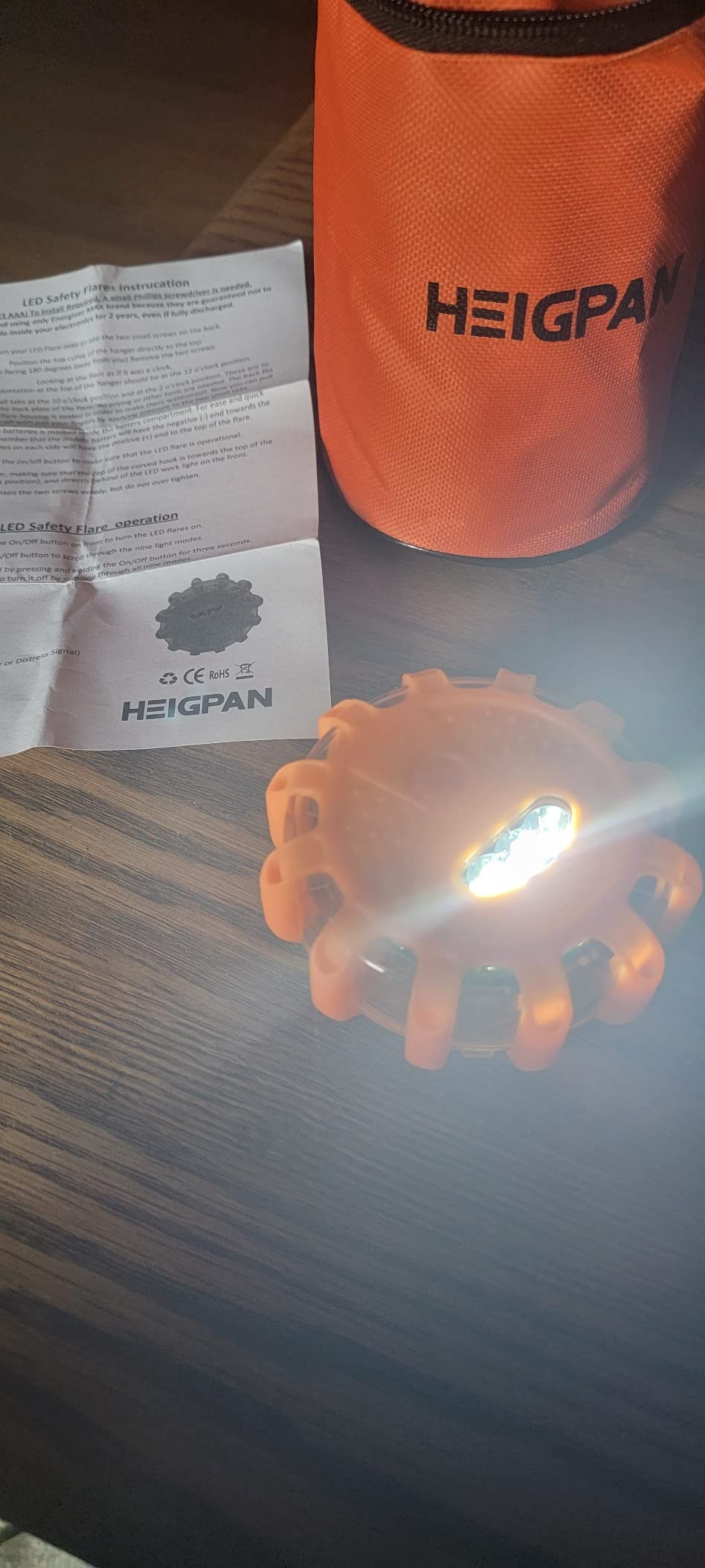 HEIGPAN GP904 LED Road Flares 4 Pack, Battery Powered Safety Warning Lights with Magnetic Base & Hook, 9 Flashing Modes for Roadside Emergency Car Truck Boat (Batteries NOT Included) customer photo 2