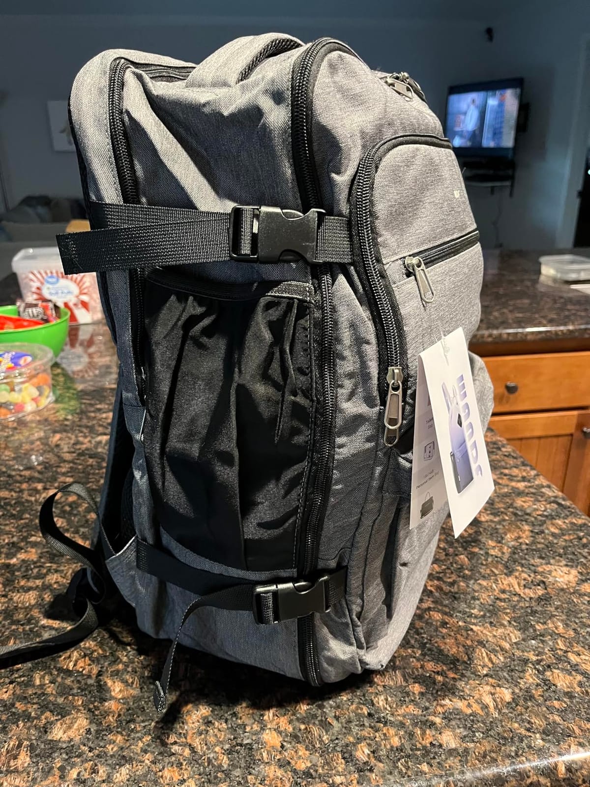 WANDF Personal Item Travel Bag 18x14x8, Carry On Laptop Backpack（Grey） customer photo 2