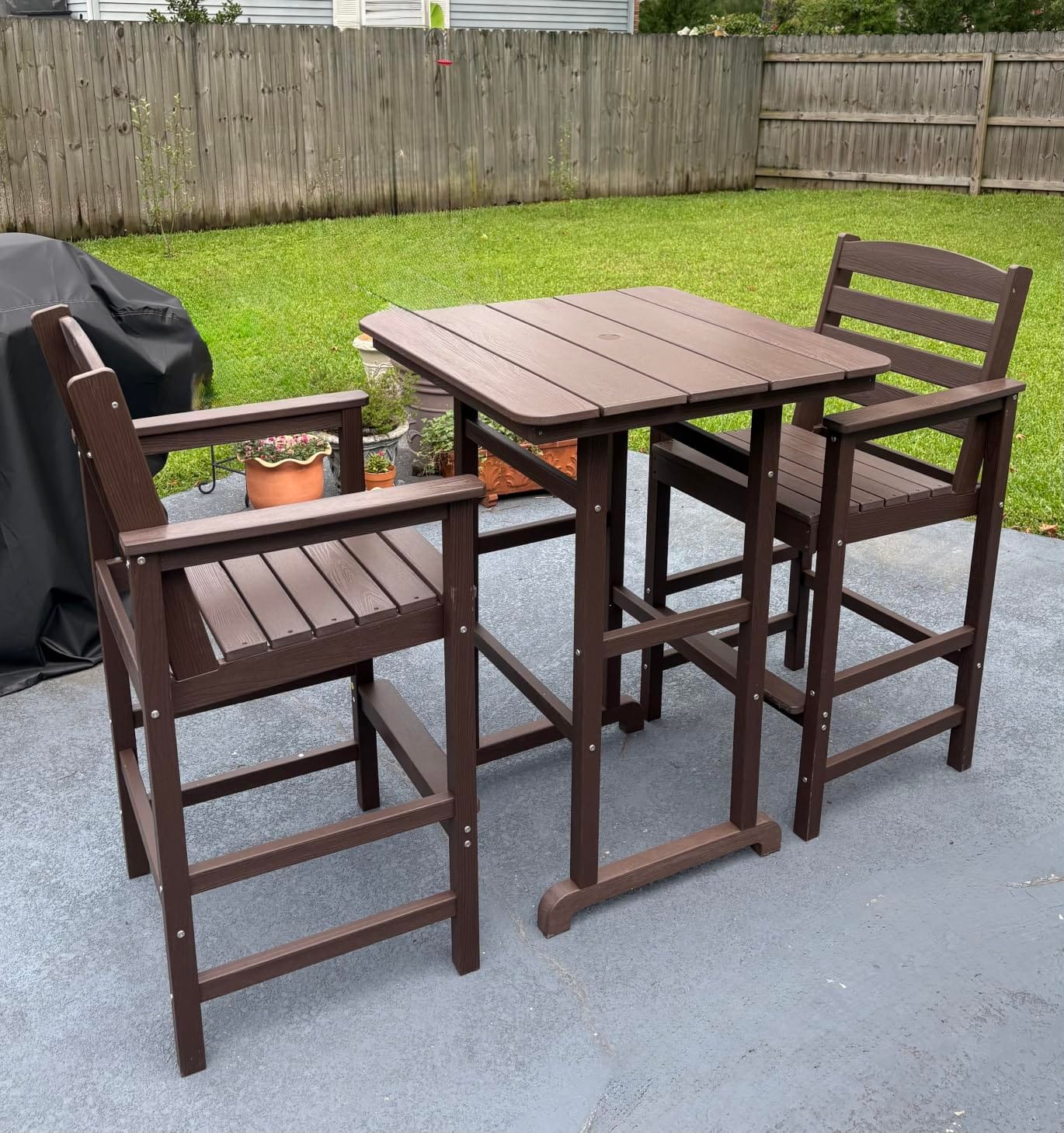 SERWALL 3 Pcs HDPE Bar Height Adirondack Chairs and Bar Table Set, Blue customer photo 1