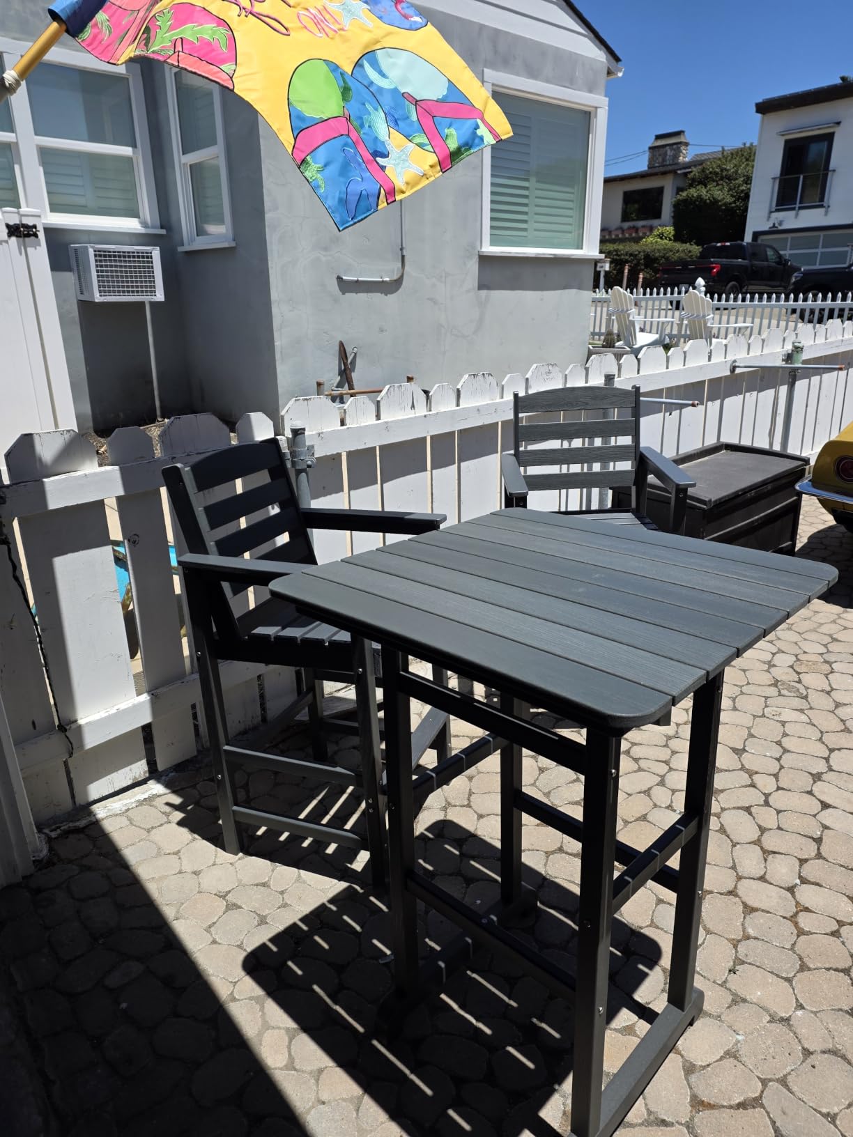 SERWALL 3 Pcs HDPE Bar Height Adirondack Chairs and Bar Table Set, Blue customer photo 2