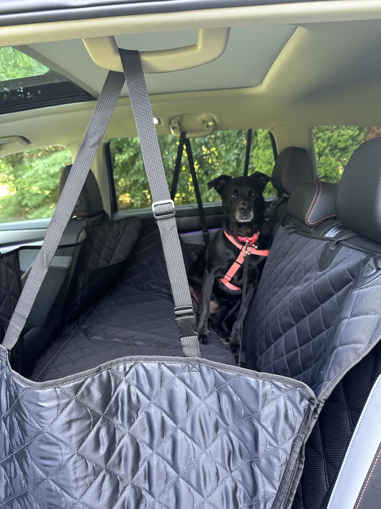 URPOWER Back Seat Extender for Dogs, Large Hard Bottom Dog Car Seat Cover | 550 lbs Support, Adds 45% More Space, High Density Foam Padding, Waterproof 900D Oxford Heavy Duty Dog Hammock for Car SUV customer photo 1