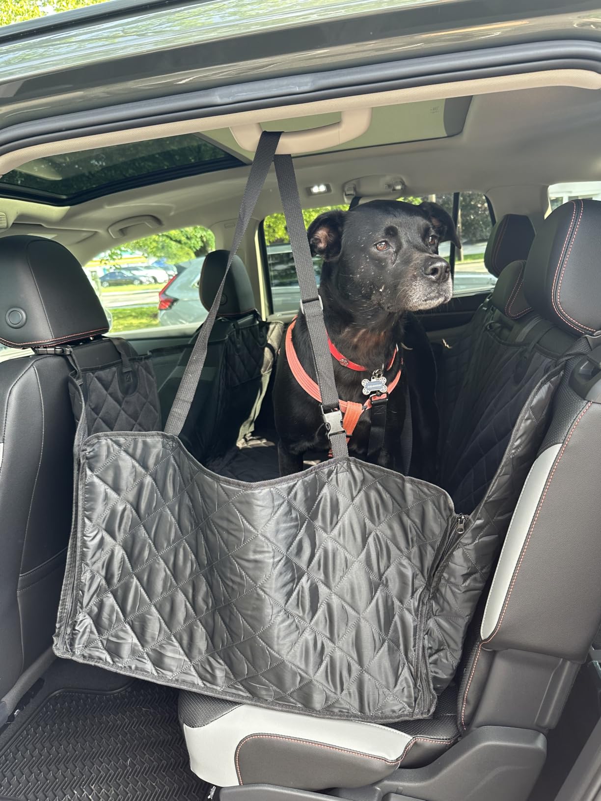 URPOWER Back Seat Extender for Dogs, Large Hard Bottom Dog Car Seat Cover | 550 lbs Support, Adds 45% More Space, High Density Foam Padding, Waterproof 900D Oxford Heavy Duty Dog Hammock for Car SUV customer photo 2