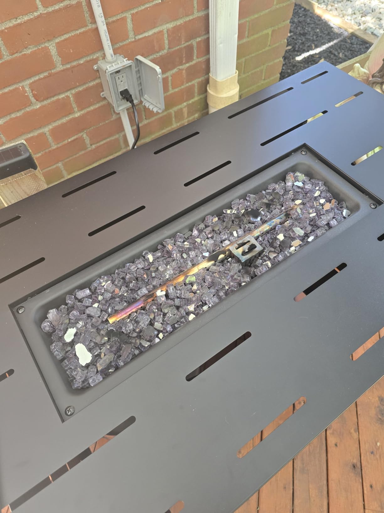 45 Inch Propane Fire Pit Table, 50,000 BTU Outdoor Gas Fire Pit for Patio & Backyard, 2-in-1 Firepit Dining Table with Glass Wind Guard, Blue Glass Rocks & Waterproof Cover customer photo 2