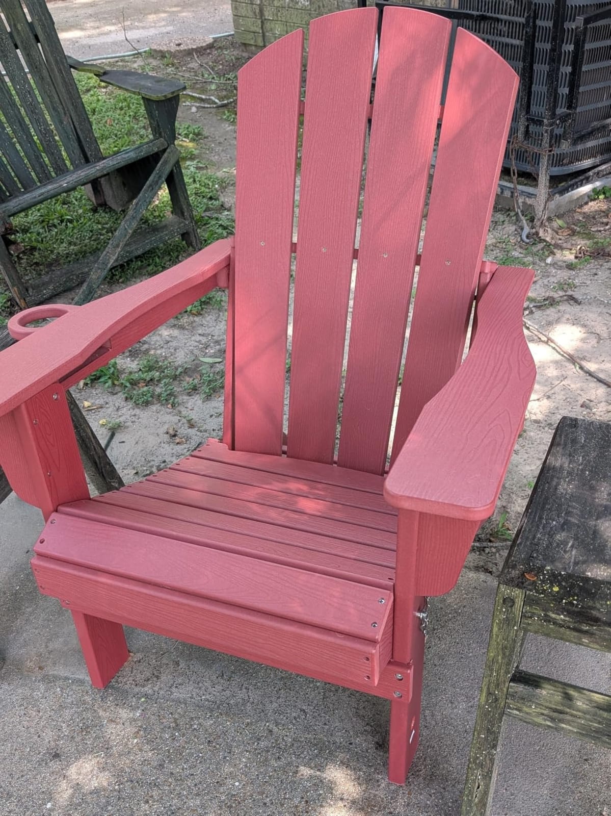 SERWALL Outdoor Adirondack Chair Set of 2 with 2 Cup Holders,Foldable,Grey customer photo 2