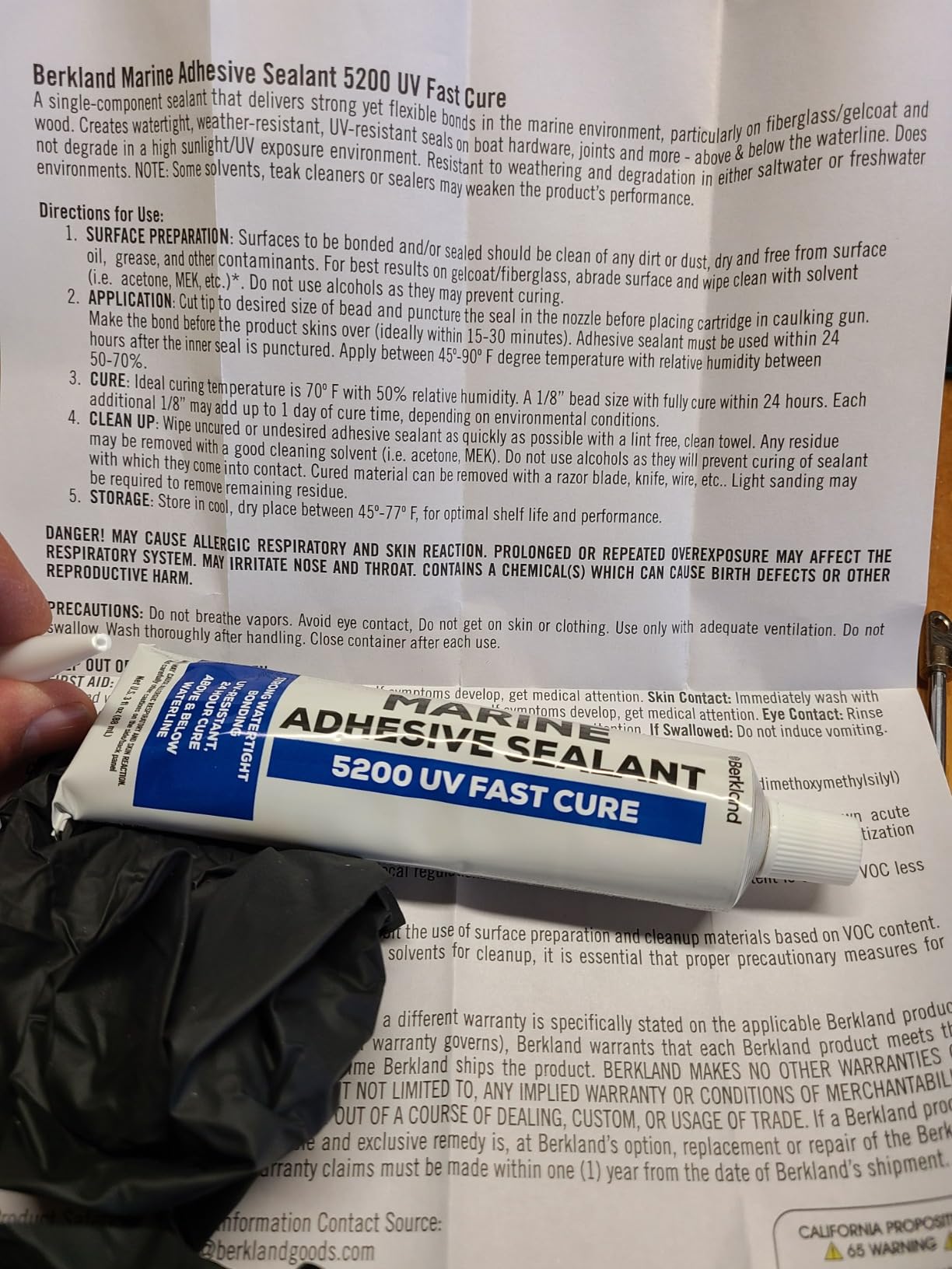 Berkland Marine Adhesive Sealant 5200 Fast Cure, 3 oz White customer photo 2